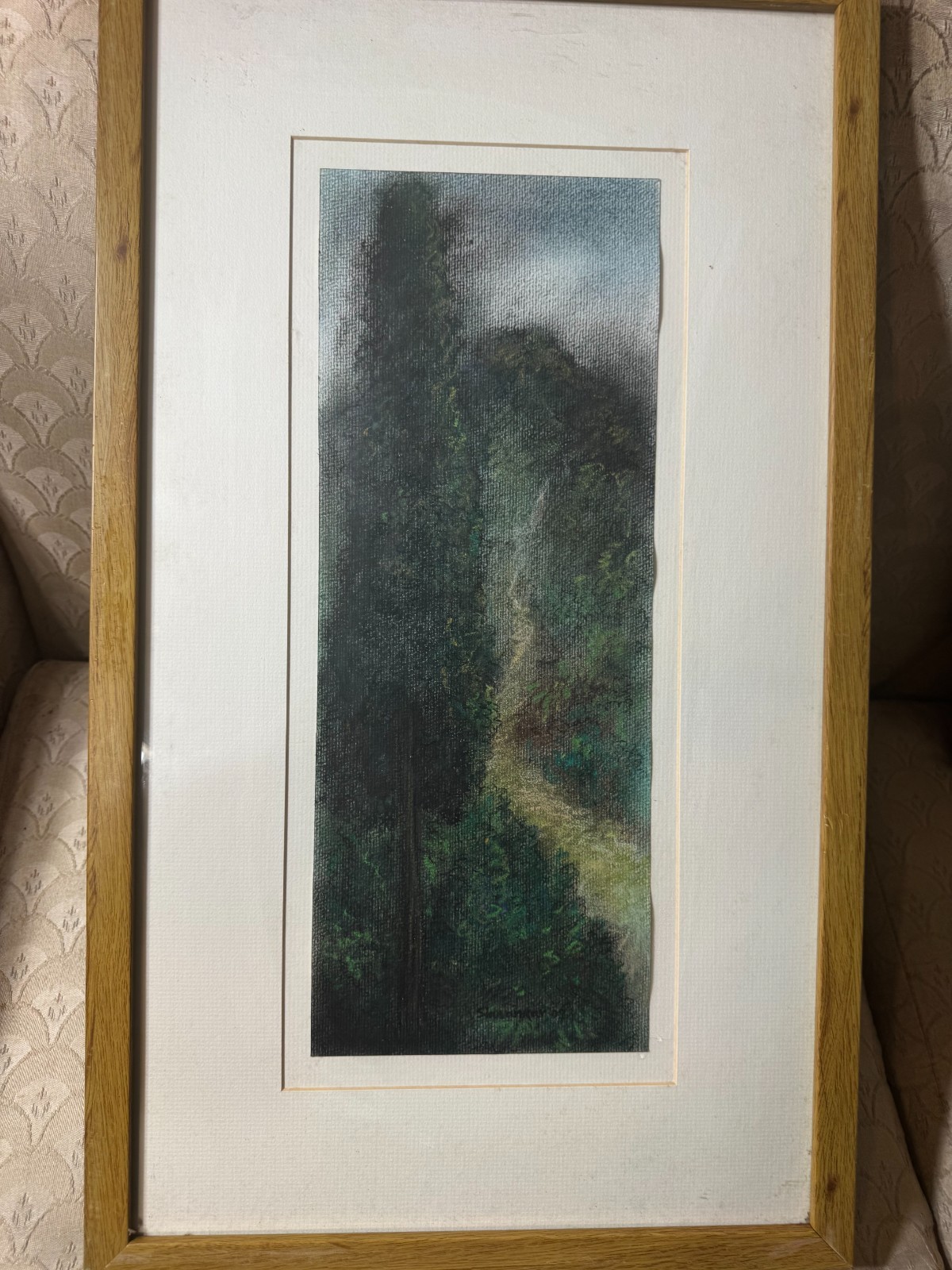 Original Signed Shuvankar Maitra Pastel Landscape Framed Vertical Forest Art