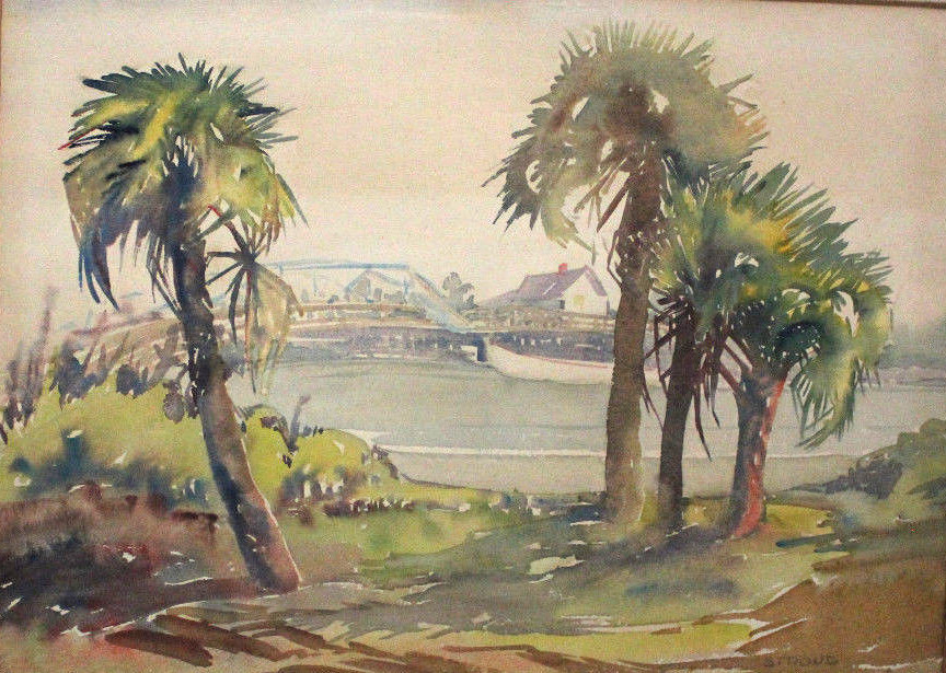 Clara Stroud Watercolor Art Signed Vintage Original Tropical Painting Two Sided