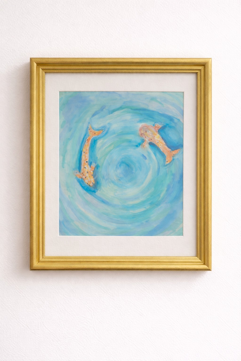 Original Acrylic Painting Koi Fish Pair Framed 8×10 Water Art