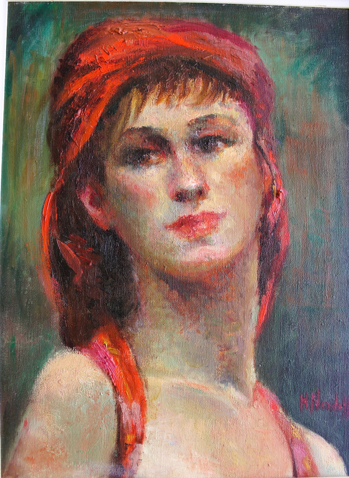 HELEN NEVELEFF VINTAGE OIL PAINTING CANVAS SIGNED WOMAN PORTRAIT ART DECO STYLE