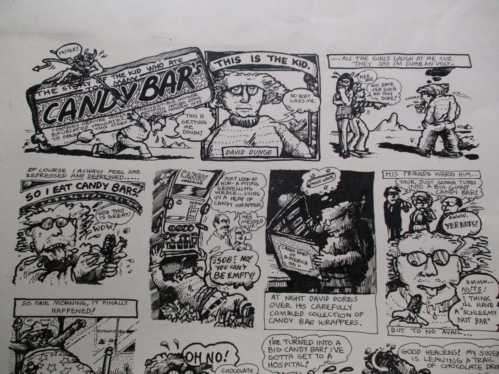 VINTAGE ORIGINAL PAINTING ILLUSTRATION 17″ CANDY BAR COMIC ART BY DOUG HANSEN