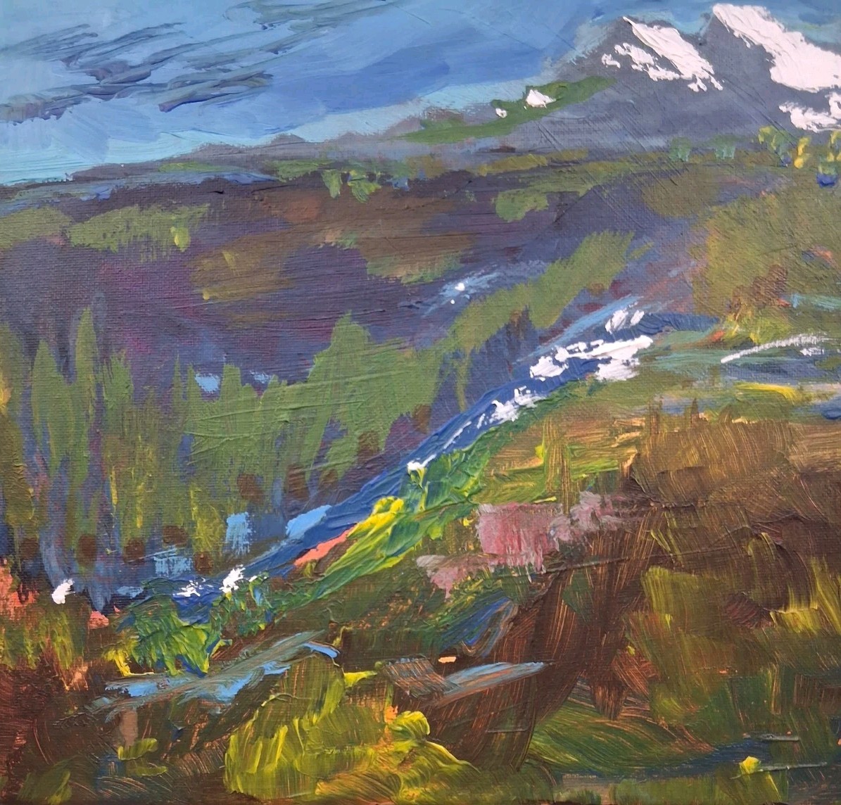 Original Painting 12″ x 12″ Acrylic Canvas Abstract Landscape High Mts Glaciers