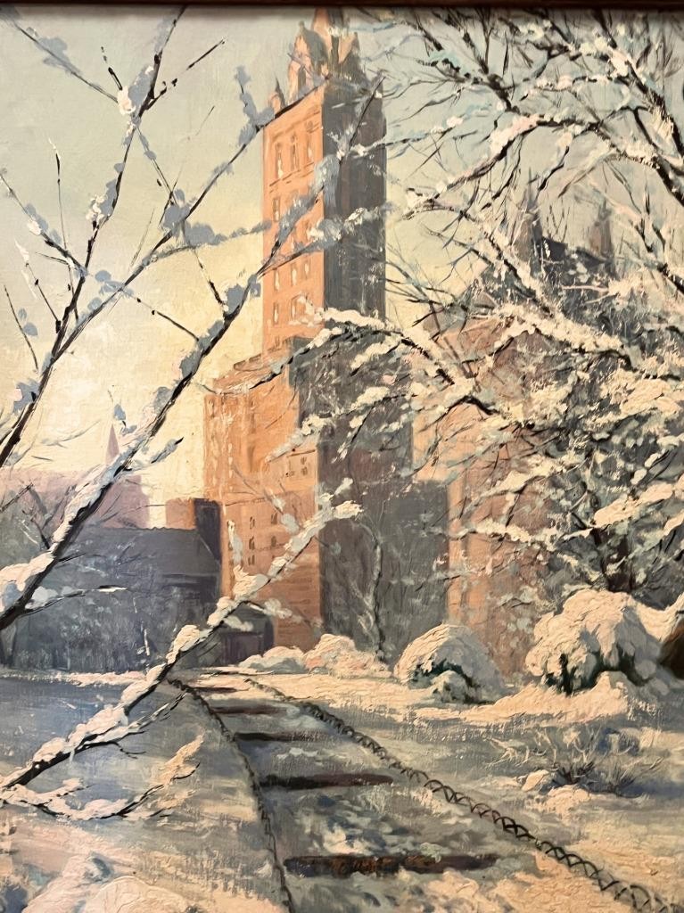 Old Impressionist Original Oil Painting Central Park New York Landscape Signed