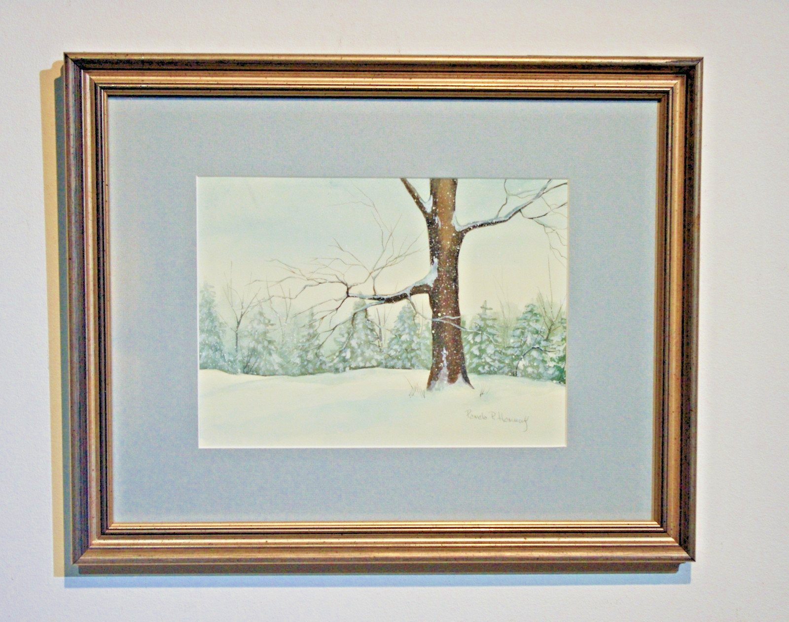 Watercolor- Framed- Signed Pamela Hammond- Winter Forest Snow