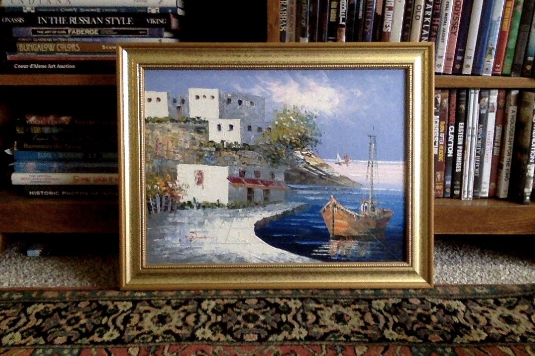 Greek Island 70’s Palette Knife Oil Original Painting Signed & Framed