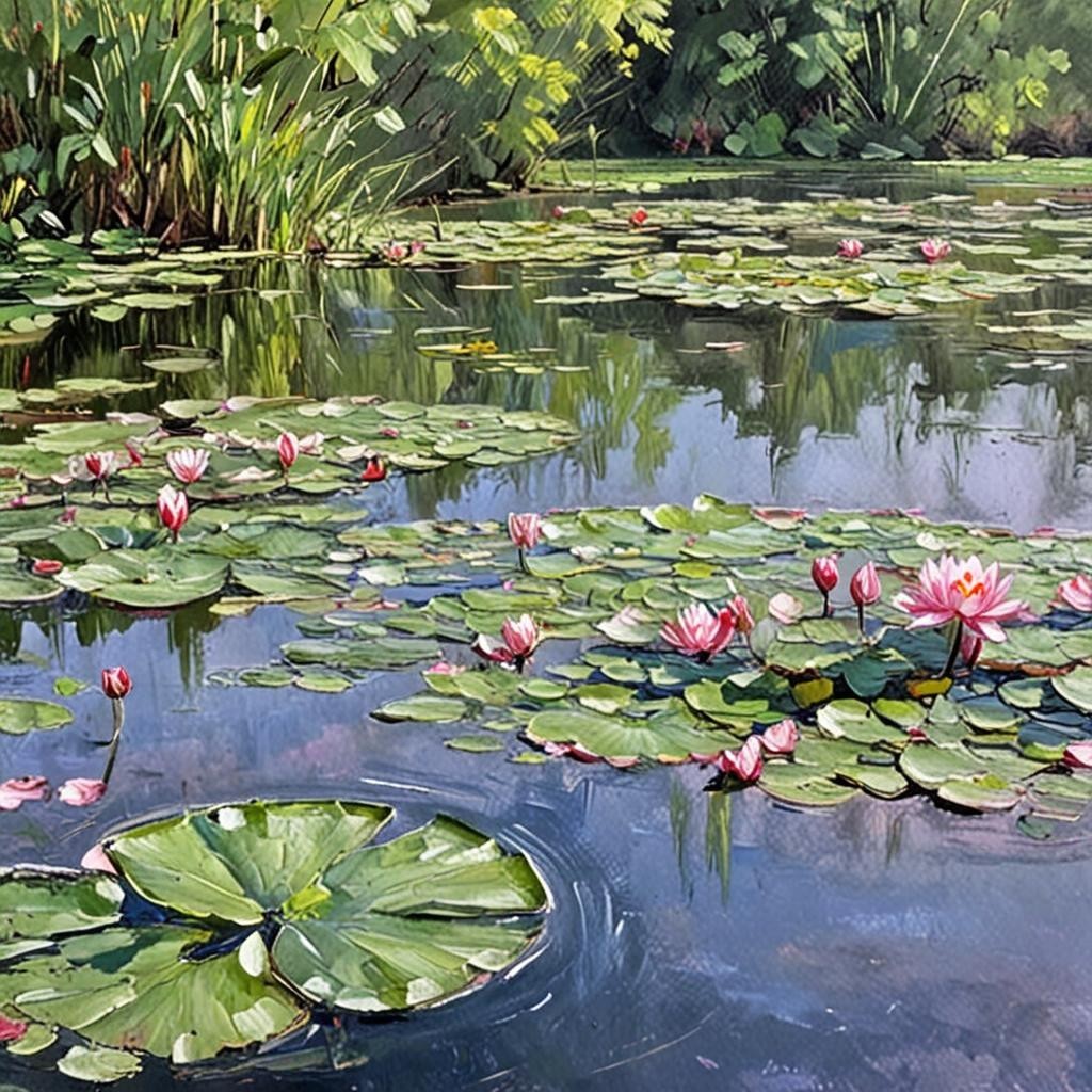 ACEO Lotus Flower at Monet’s Giverny Pond Beautiful pink Blooms