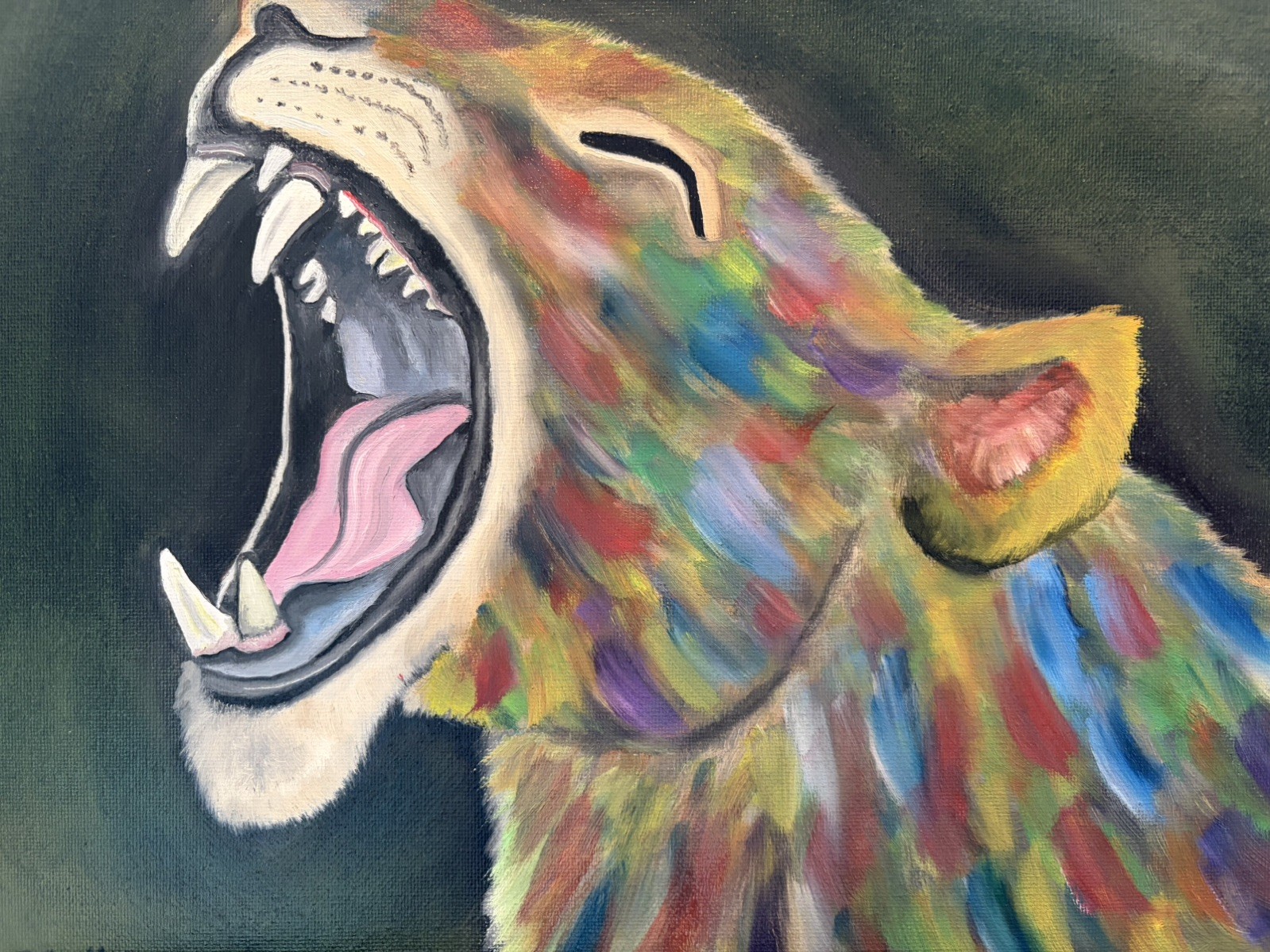 Original oil painting 11 x 14 inches ferocious wildcat cougar in abstract style