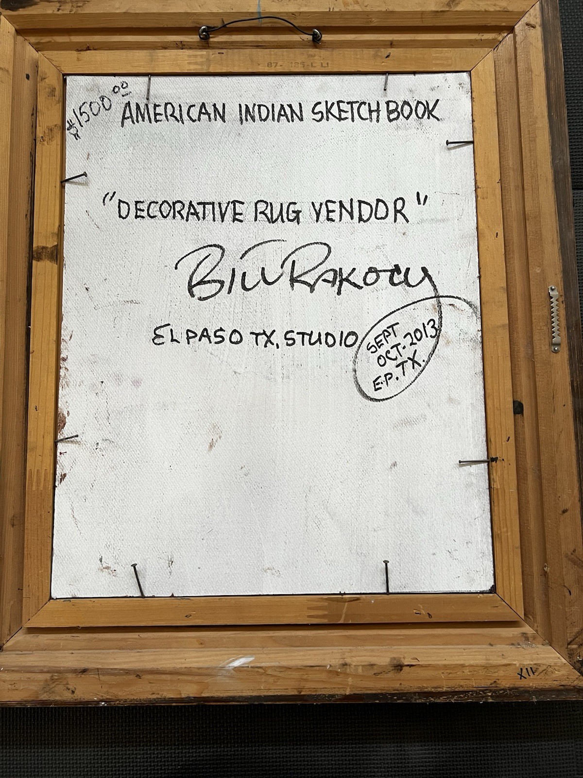 Vintage Acrylic Painting “Decorative Rug Vendor American Indian” by Bill Rakocy