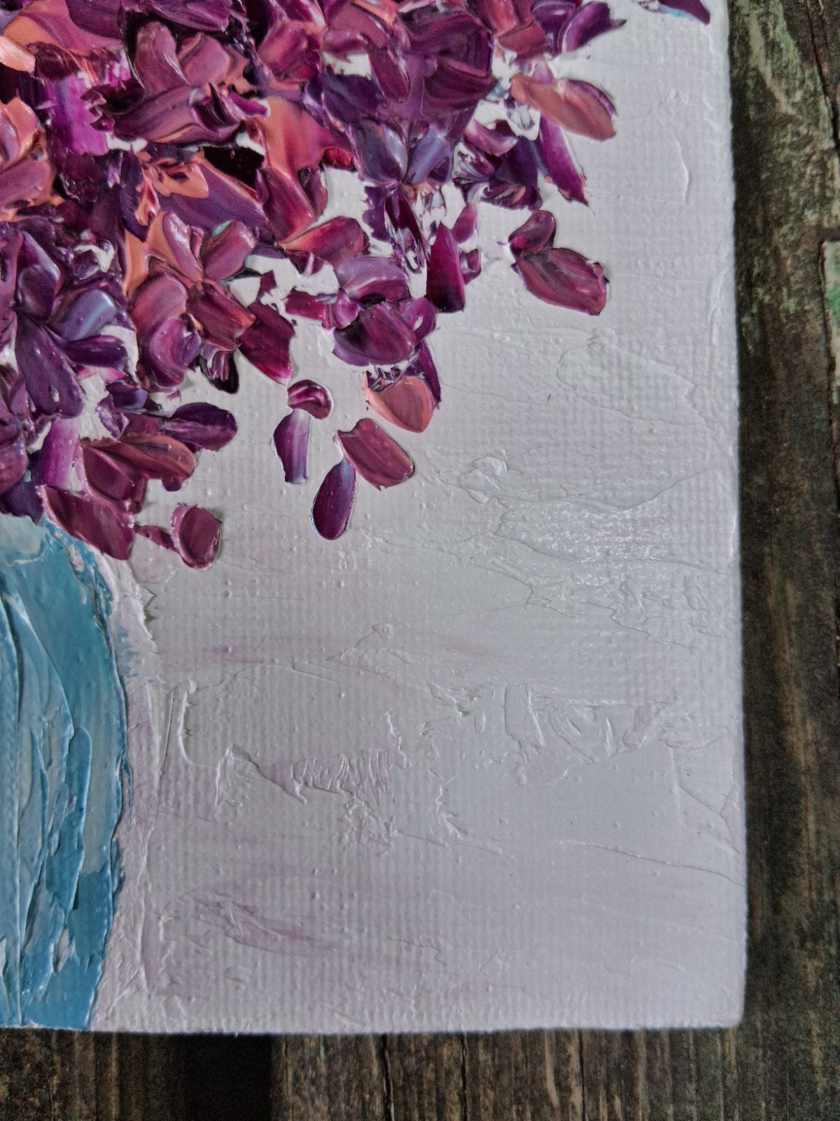 Original 4″x6″ Textured Oil Painting IMPASTO Flower Bouquet purple Wildflowers