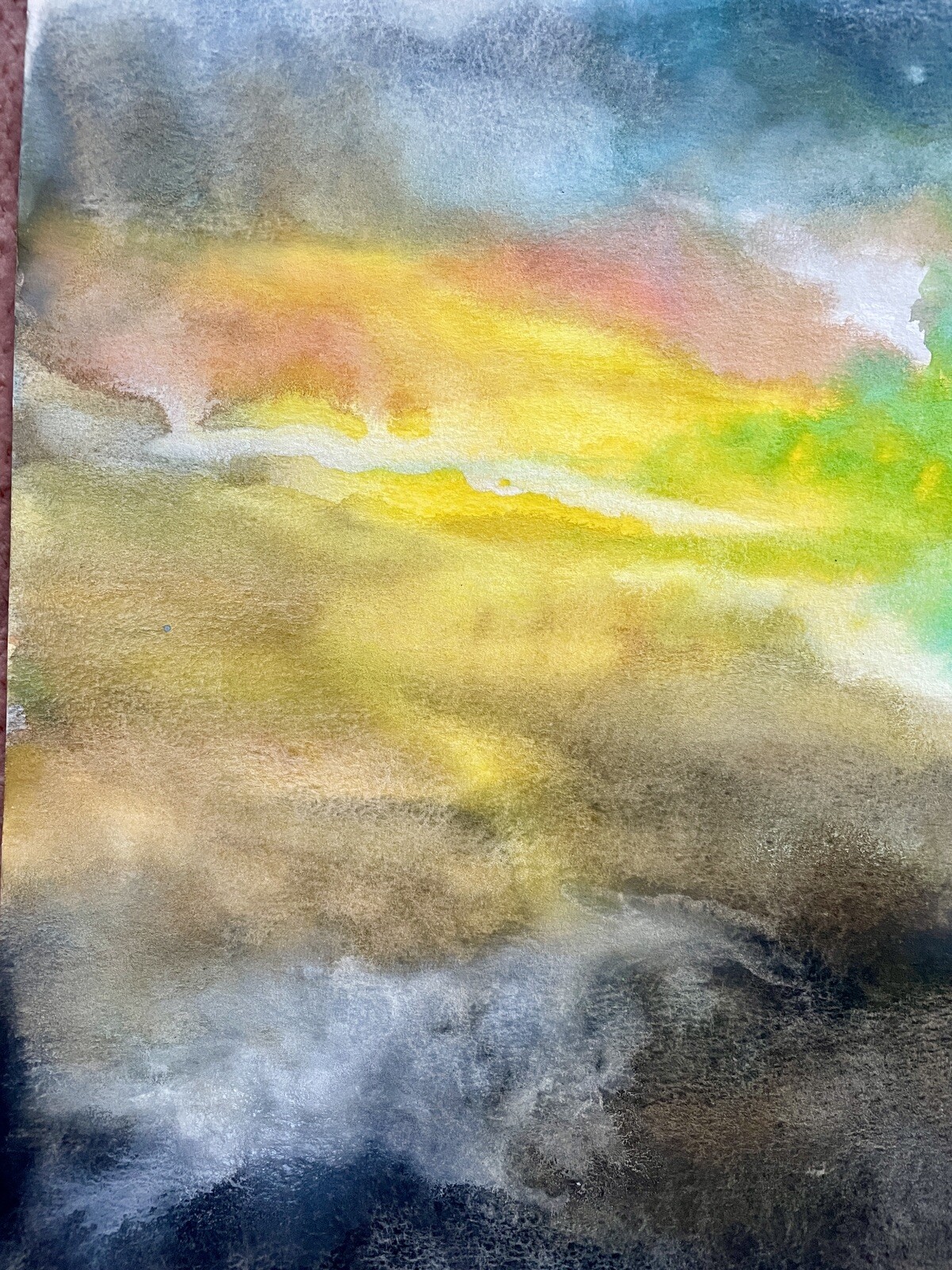 Original Watercolor Abstract, Unframed & Unique 11×14, Yellow, Green, Blue