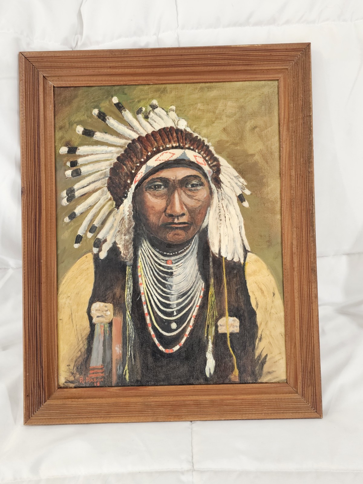 Vintage Chief Joseph Oil Painting 1965 By Roy A Mason Signed 12×16 Framed