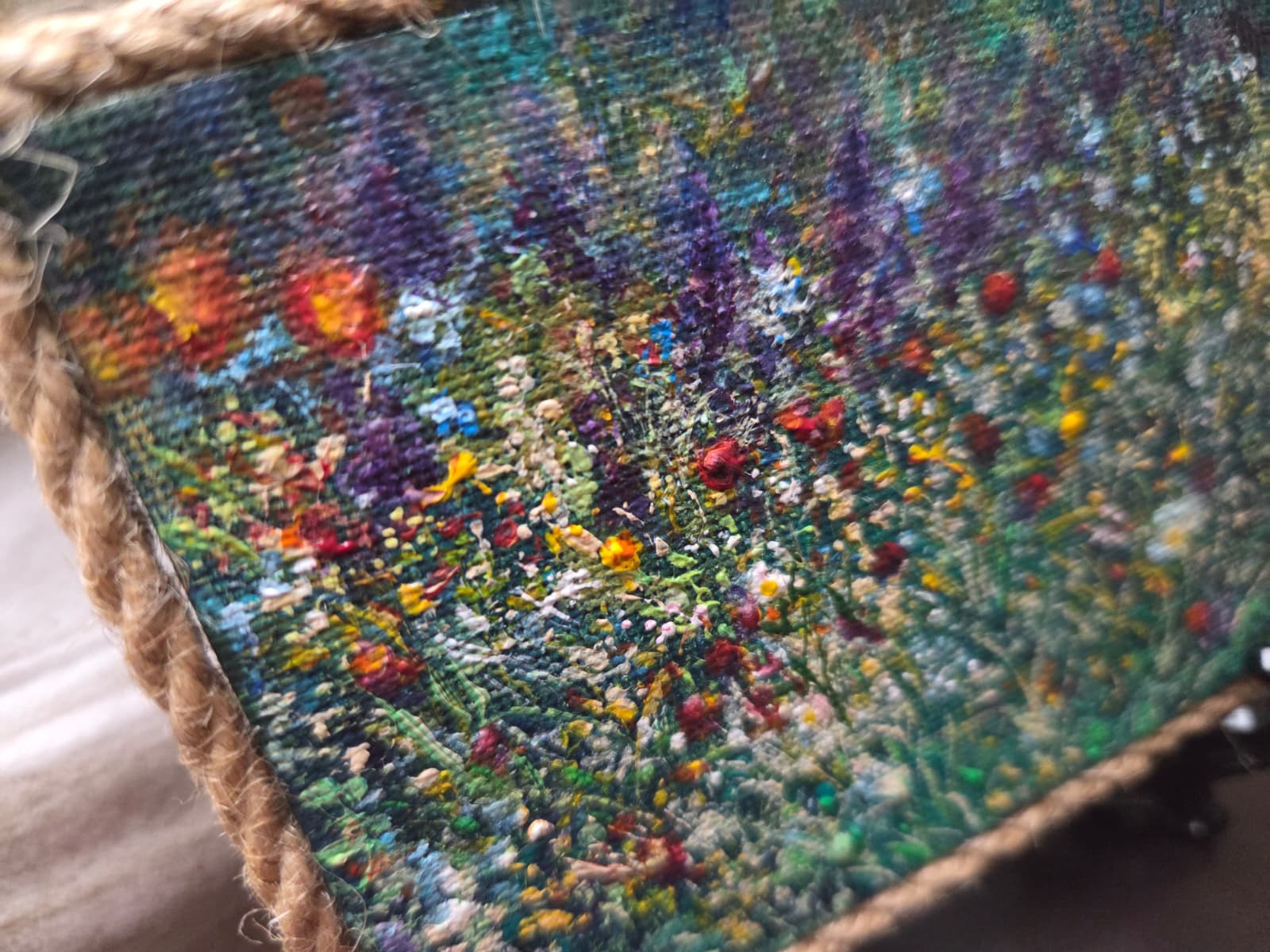 Original Wildflowers Meadow Mini Canvas Acrylic Fridge Magnet Painting 4.2×3 In