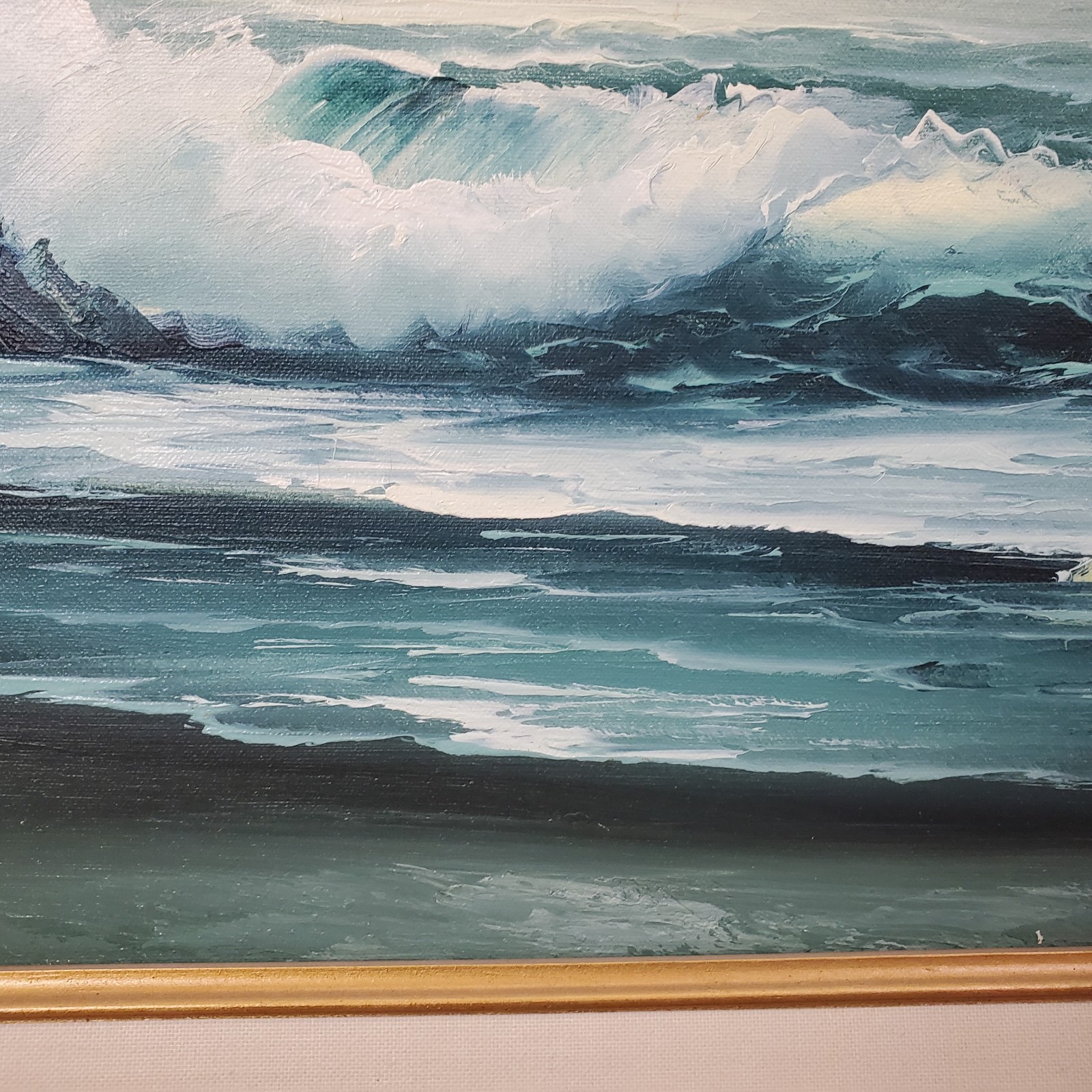 VTG Gene Ho Original Oil Painting Seascape Wave Ocean Art Framed 23.5×19.5