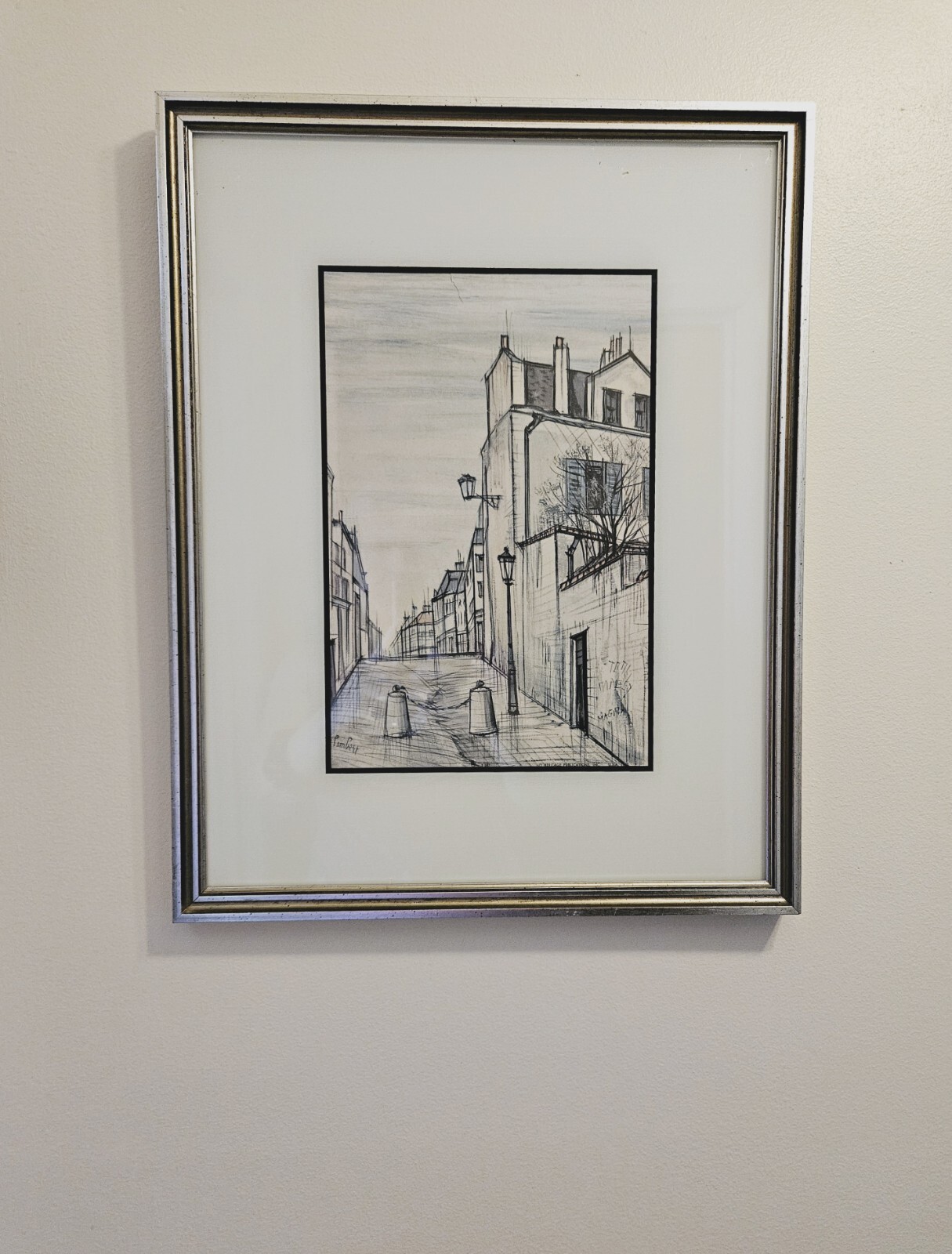 Listed French Artist, R. Lambert – MCM Paris Street Scene – 1962, Framed Litho