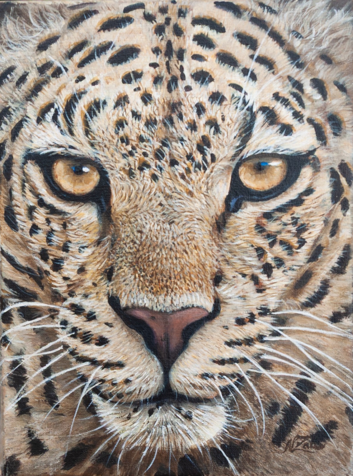 Original Acrylic Painting on canvas Leopard Portrait Fine Art Realistic 7×9.5 in