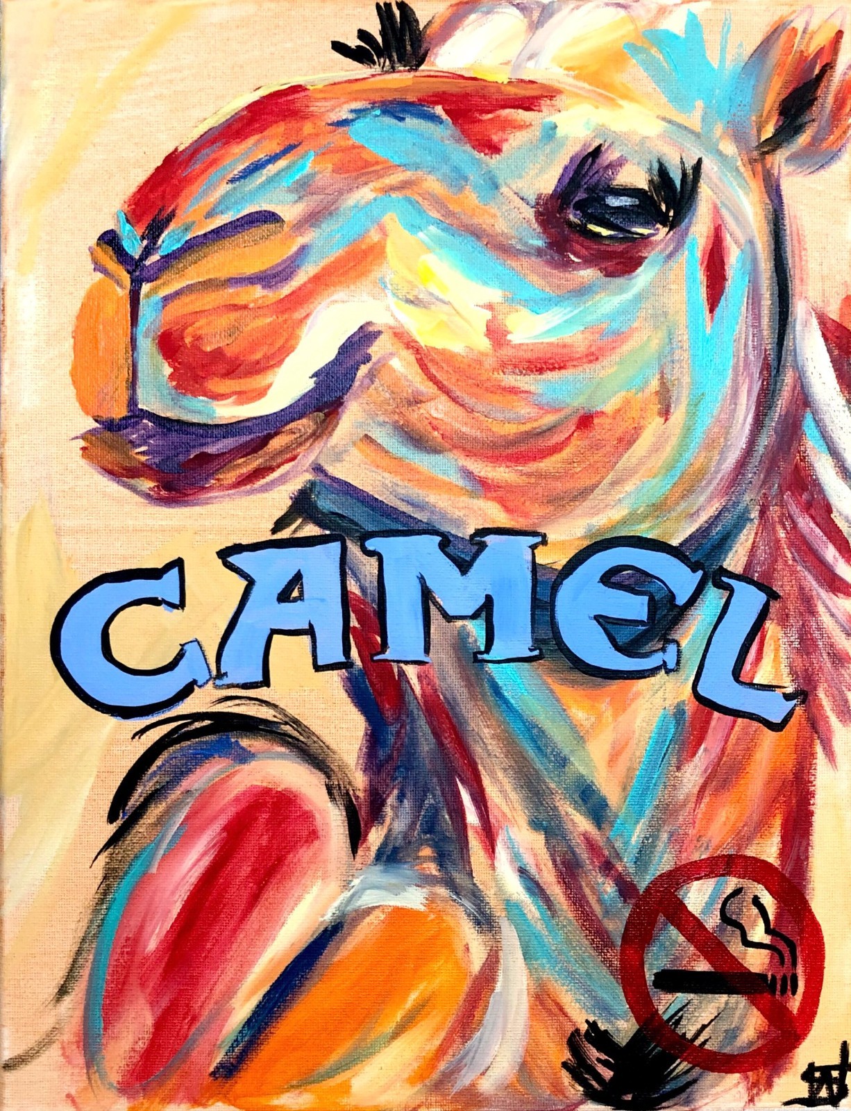 WS original camel no smoking hand painted 14X11 canvas abstract modern wall art