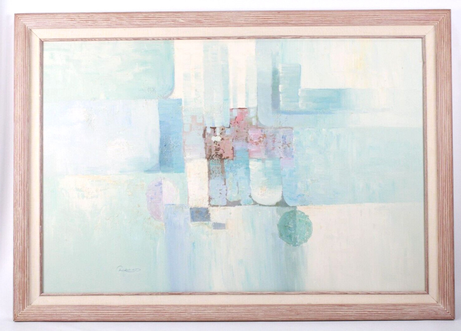 Mid-Century Abstract Oil Painting By Chirard? With Wooden Frame
