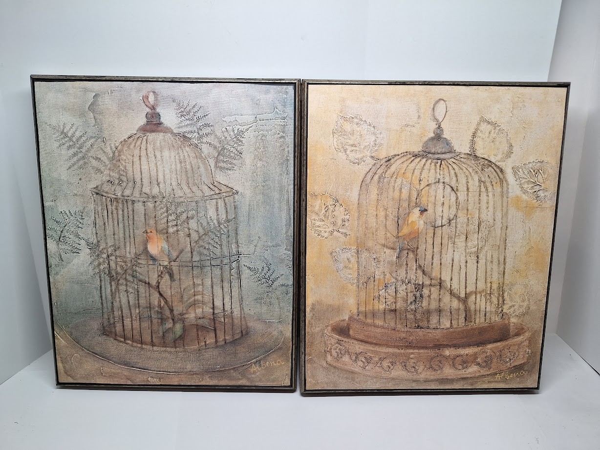 Vintage Wall Art by Albena Hristova Painting on Vintage Wood Frame set of 2