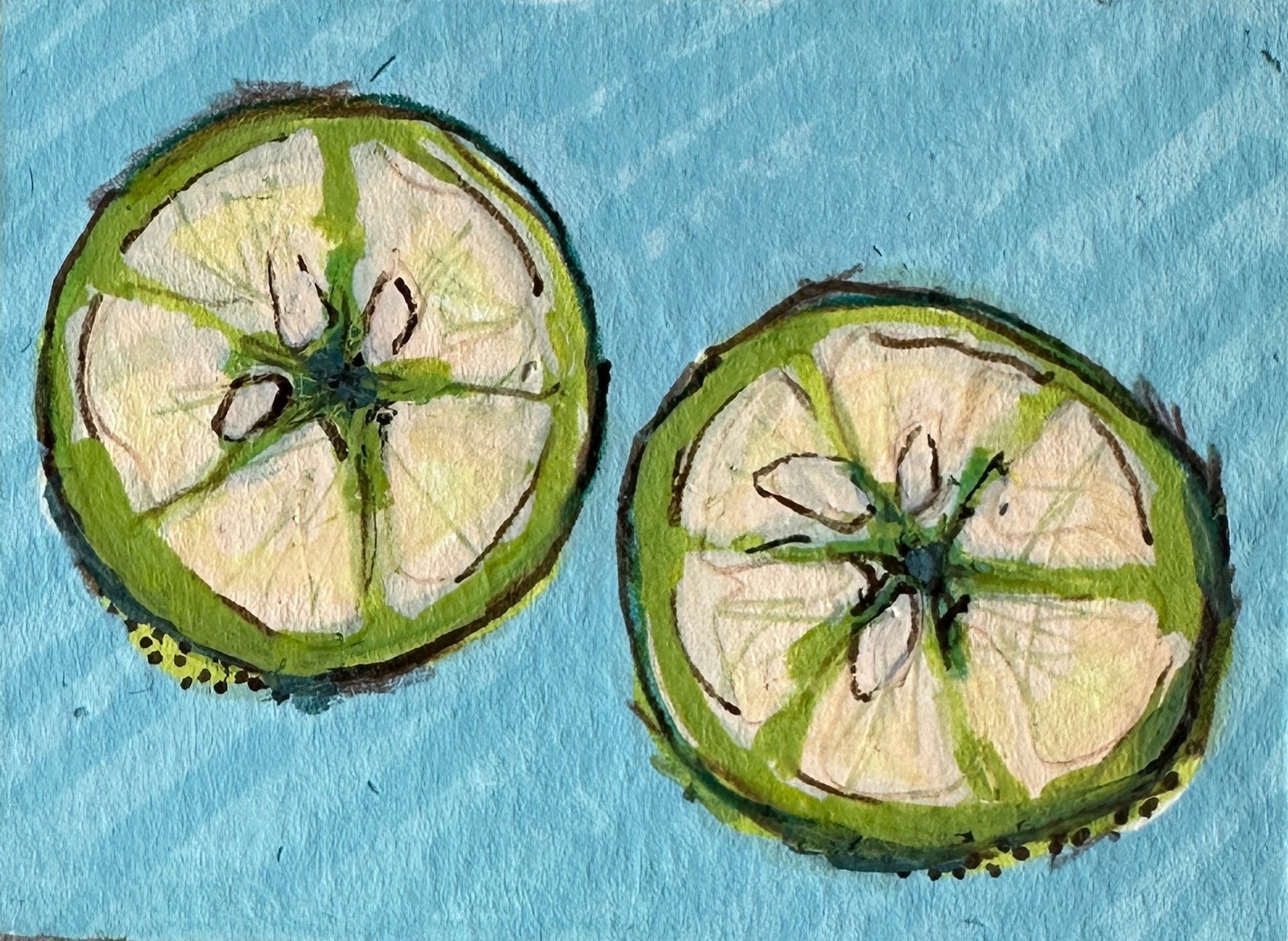 ACEO Original Acrylic Lime Fruit Slices Pastel Art by Bri Sander 3.5 x 2.5″ OOAK