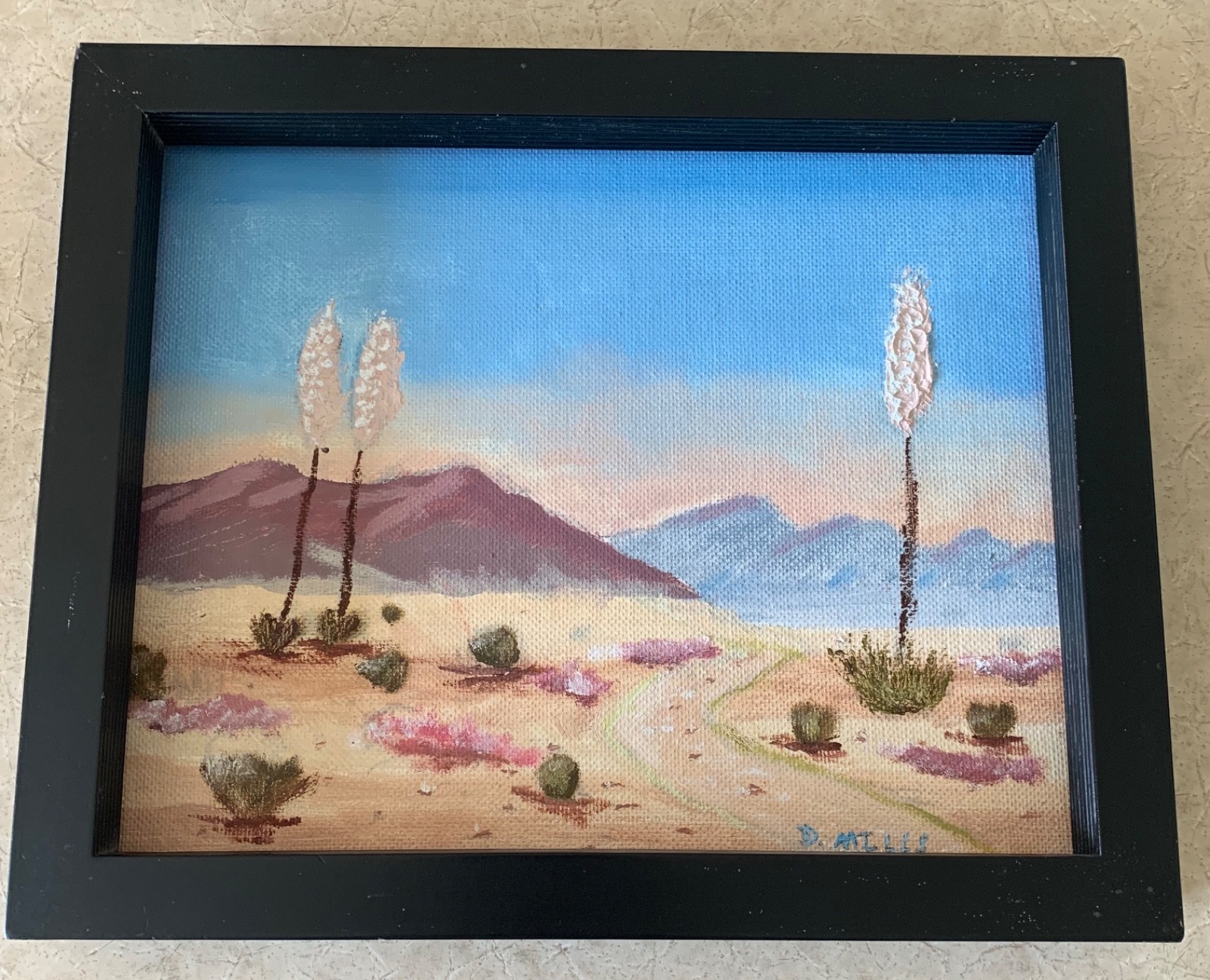 Vint Original Southwest Framed Desert Landscape Painting Signed 8×10