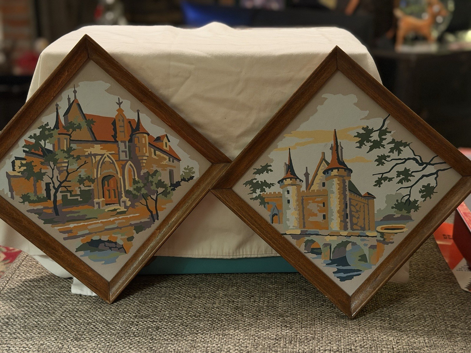 Vintage Paint By Number Italian Scenery Framed- 8 X 8- Two Paintings