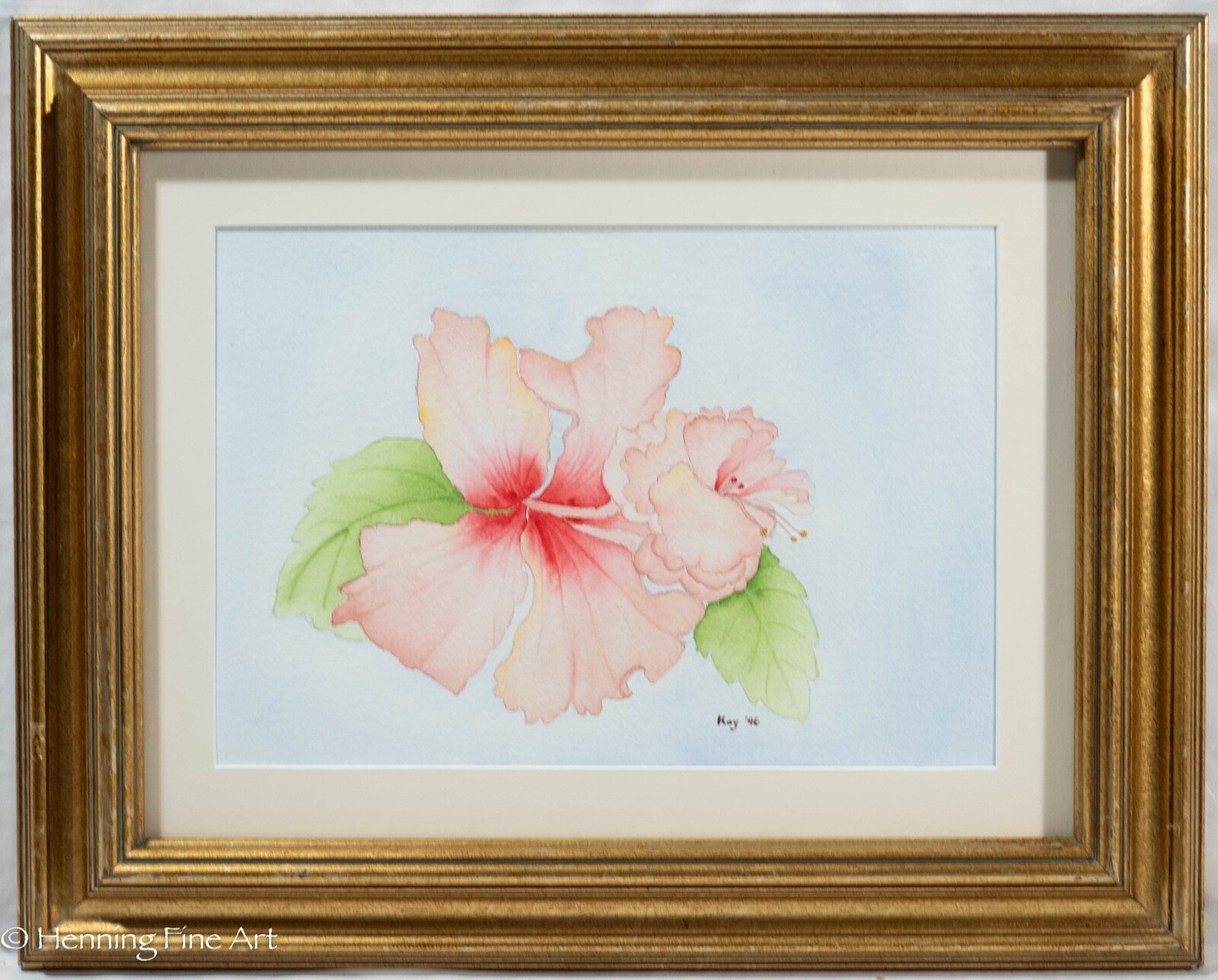 Beautiful Vintage Floral Painting of Tropical Soft Pink Hibiscus, Signed & Fine!