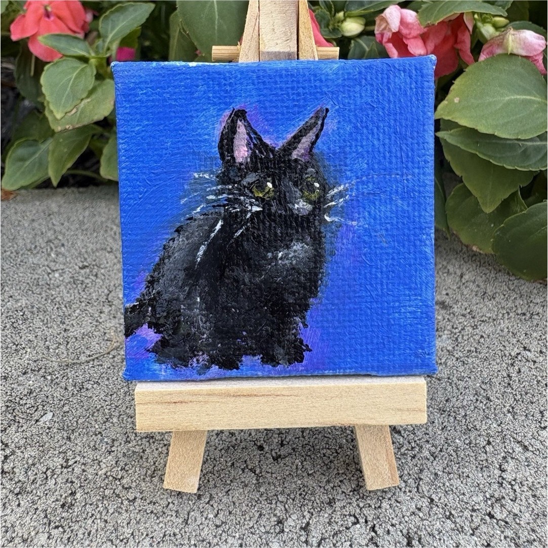 Original Pet Portrait Cat Acrylic Painting Mini Canvas Panel Art Mini 1.5×1.5