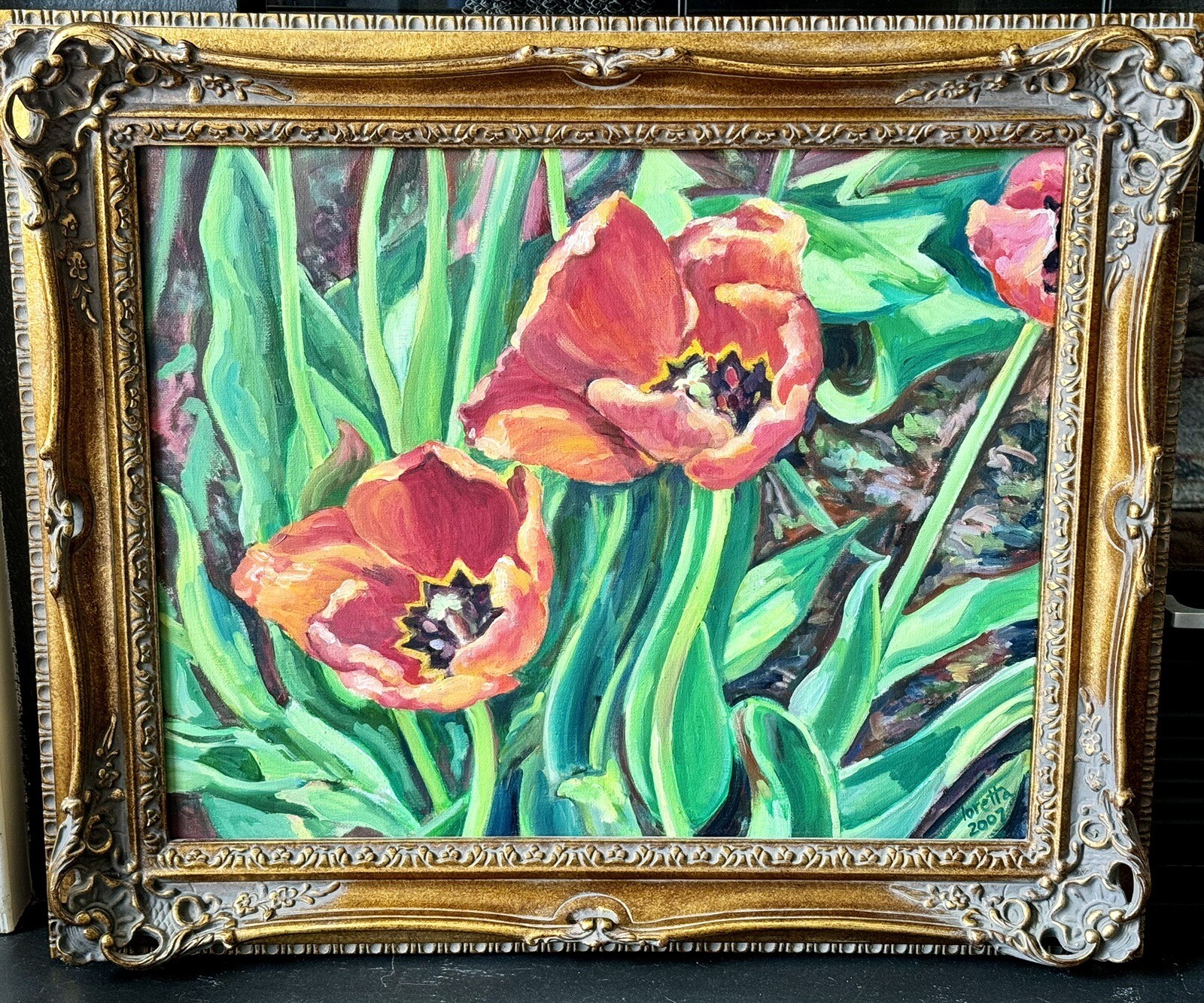 Original Acrylic Painting Tulips With Frame 25” X 21”