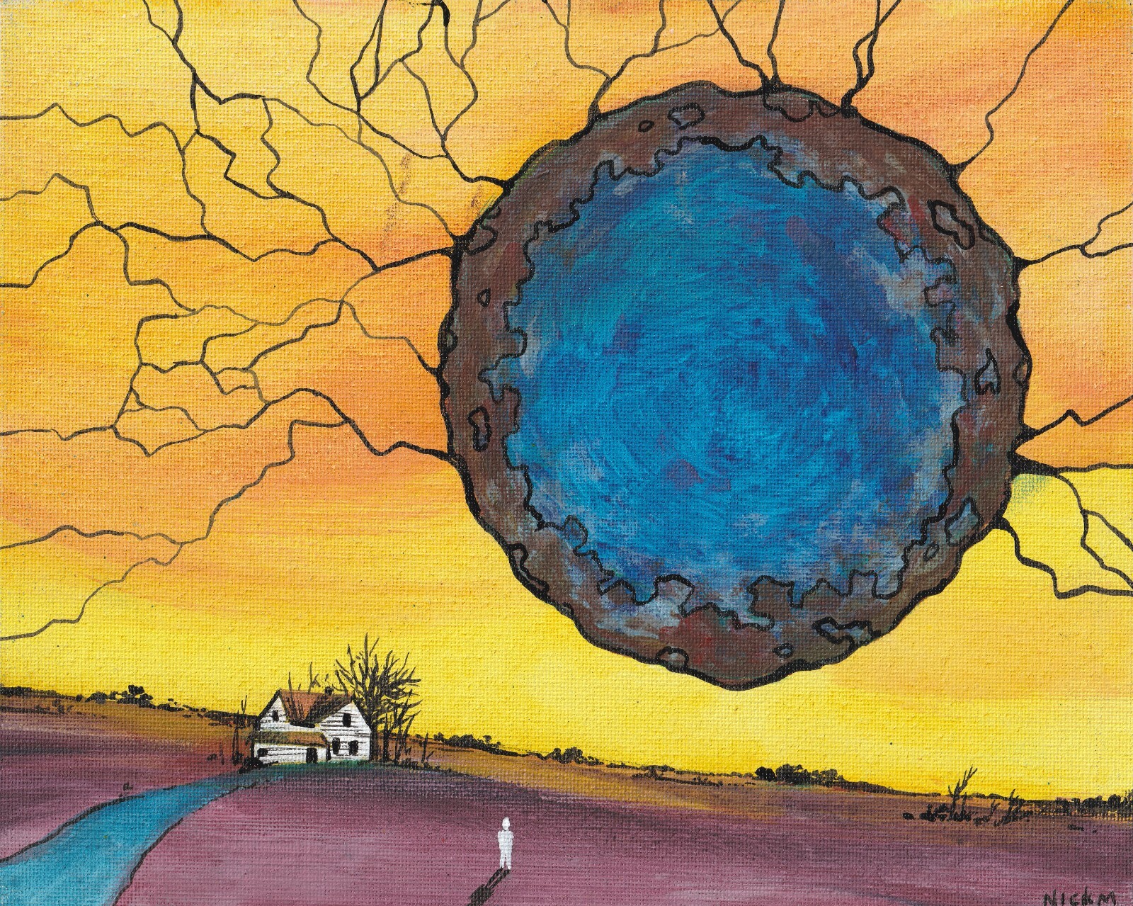 «Crater in the Sky»- Acrylic/India ink painting- 8x10in by artist Nick Mears