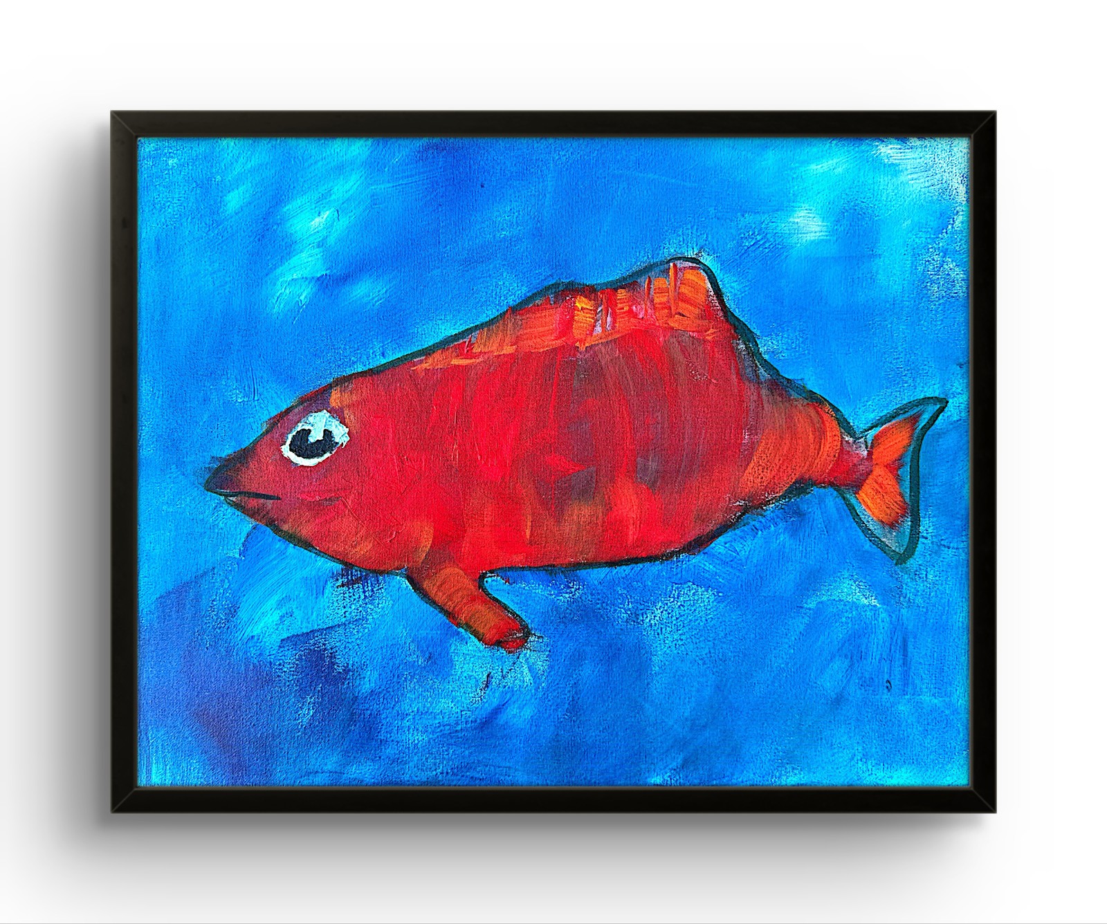 Bold 20×16 Neo Expressionist Fish Original Large Acrylic Canvas Wall Art