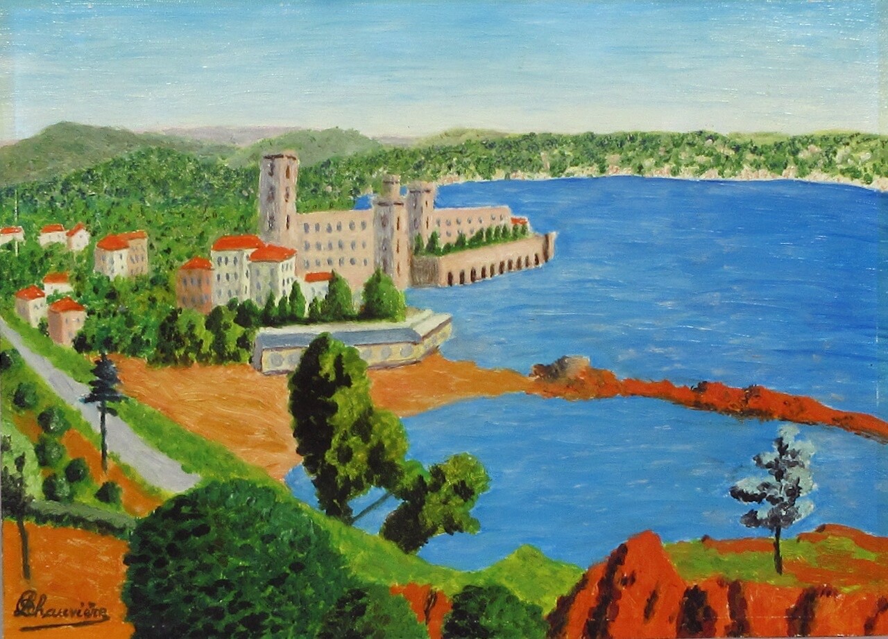 Vintage French Oil Painting Seascape Chateau La Napoule Cannes French Riviera