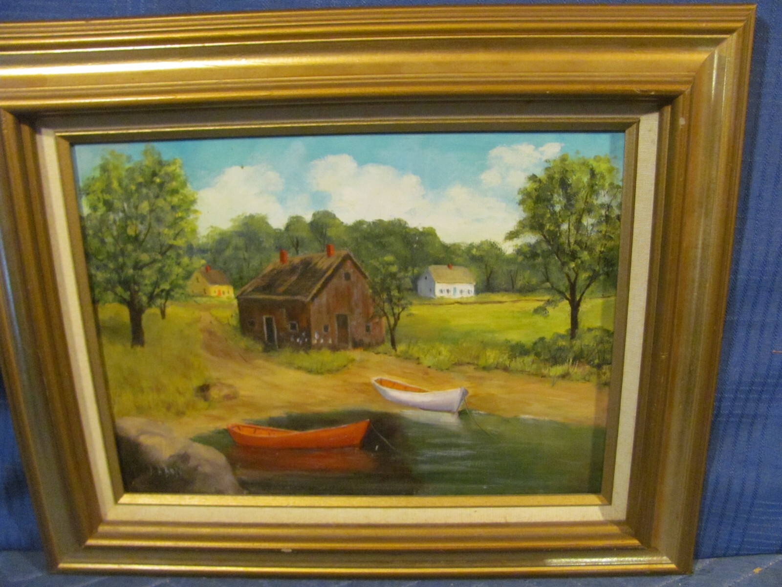 Vintage Oil Painting «Town Landing» in New Hampshire