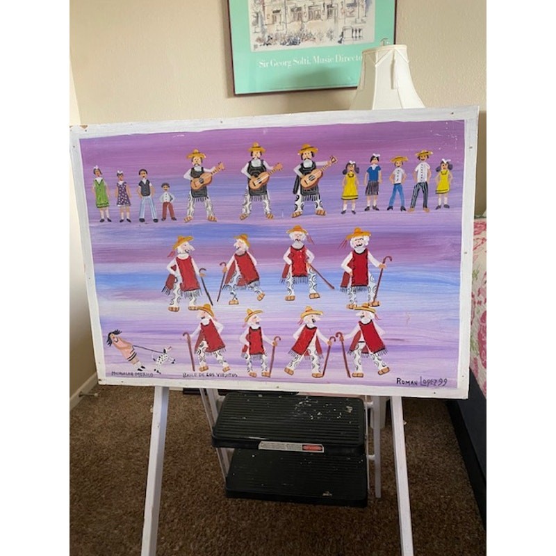 Noted Mexican Artist Roman Lopez ’99 Original Oil Painting Baile de los Viejitos
