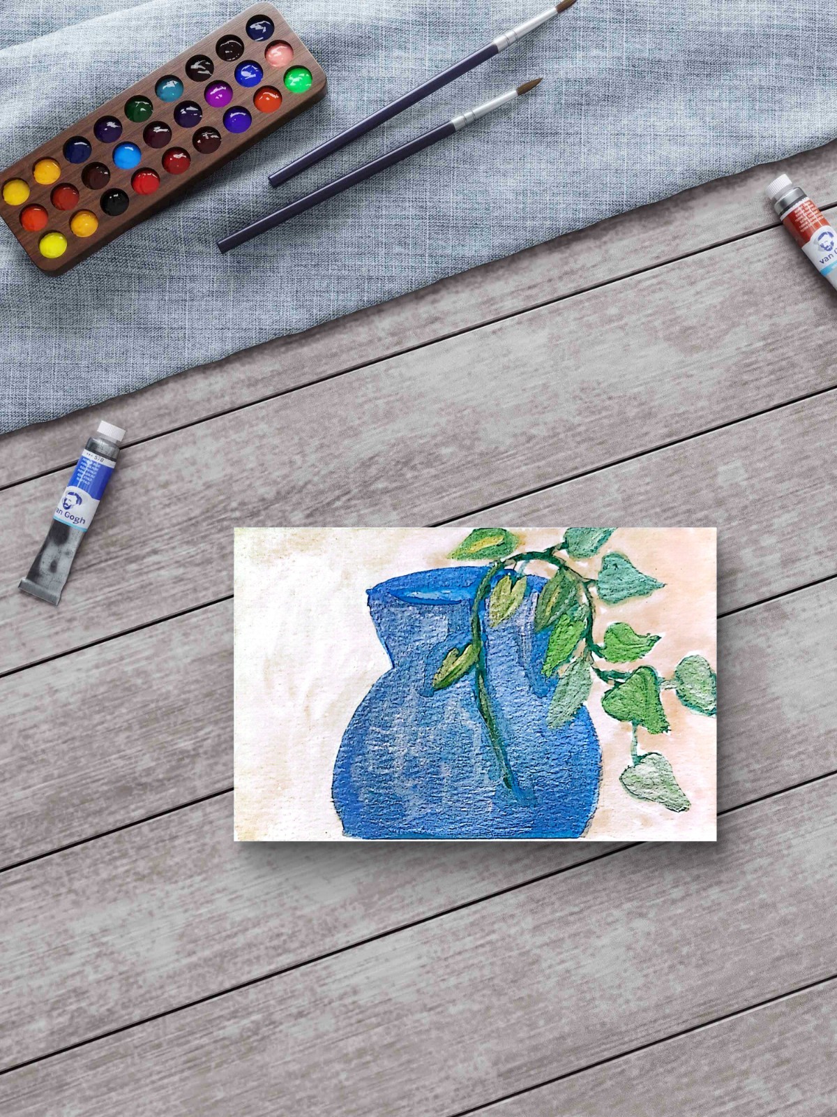 Houseplant In A Blue Pot Abstract Impressionist Original Painting 5×7