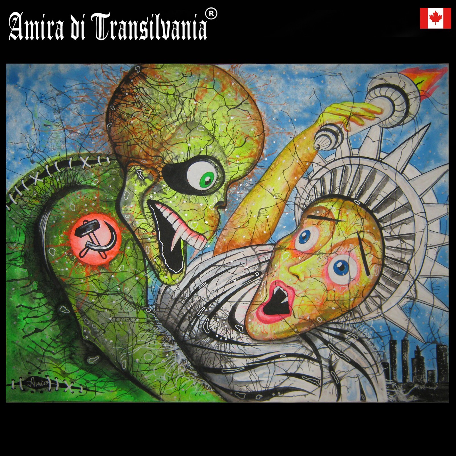 contemporary graffiti art original signed canvas pop communist statue of liberty