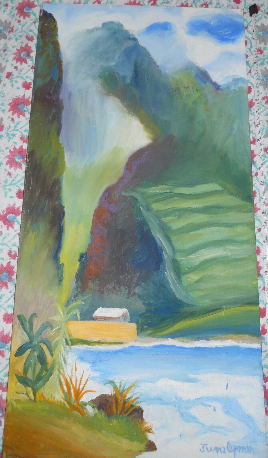 Beautiful large acrylic painting of the island of Madeira, Portugal. signed