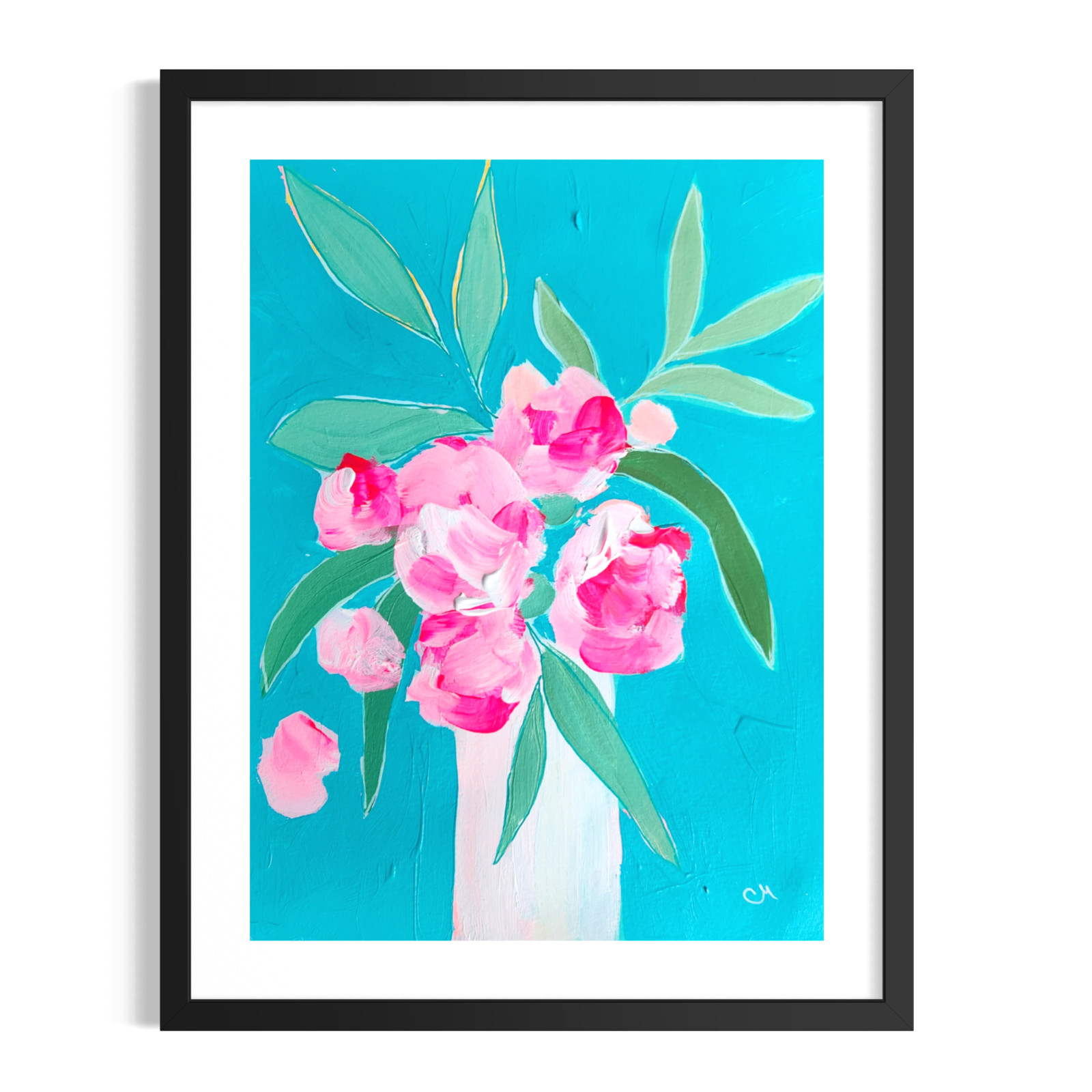 Original Abstract 9×12 Botanical Painting Acrylic Pink Blue Wall Art Living Room