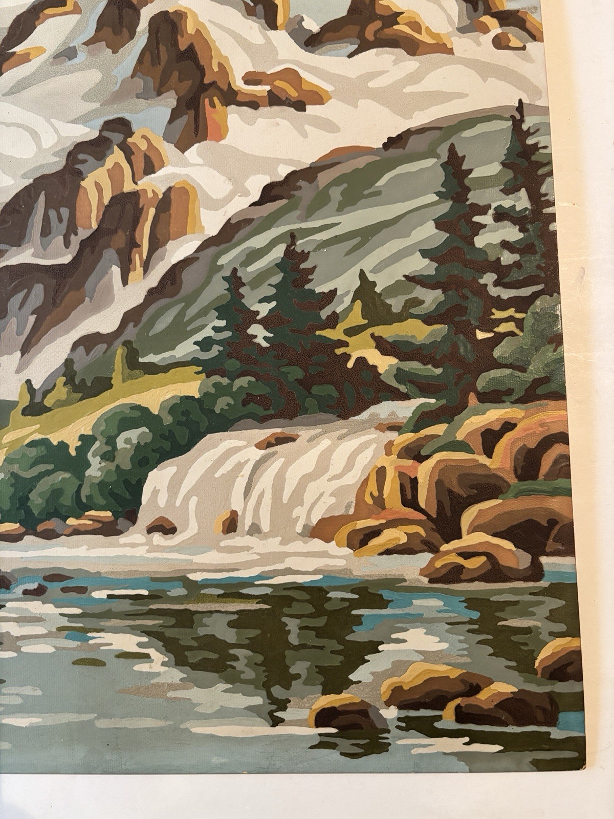 Vintage Set of Paint By Number Artwork Rocky Mountains River Waterfall 19.5 x 16