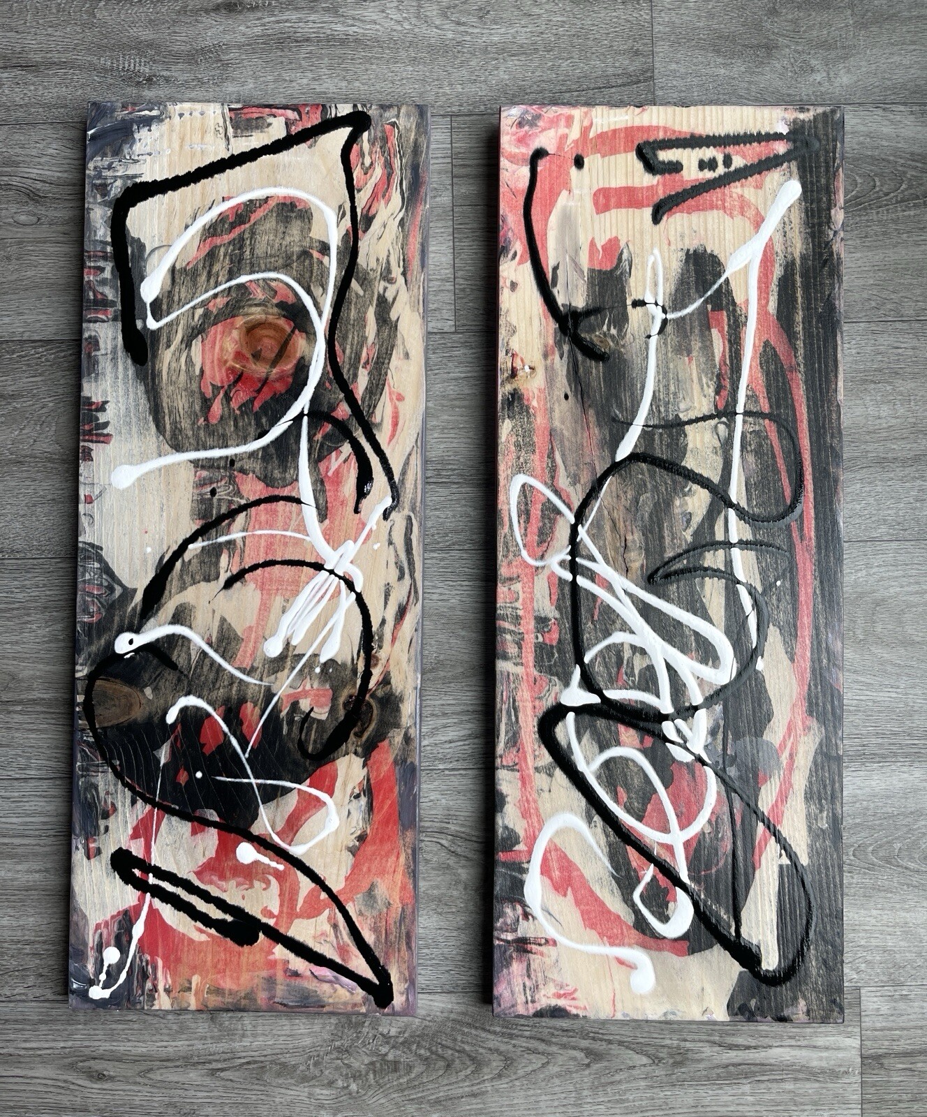 abstract painting, Black & Red Painting, Graffiti, Wood Art, Scrap wood, White