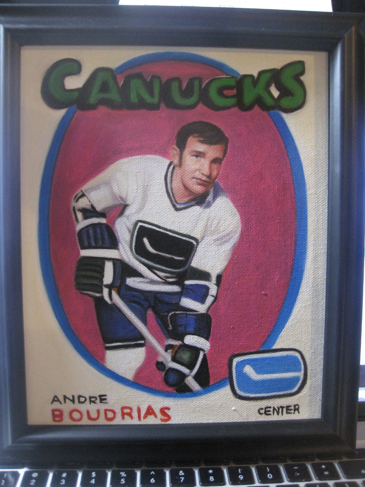 Andre Boudrias hockey card OPC painting 1971-72 #12 canvas framed O-Pee Chee