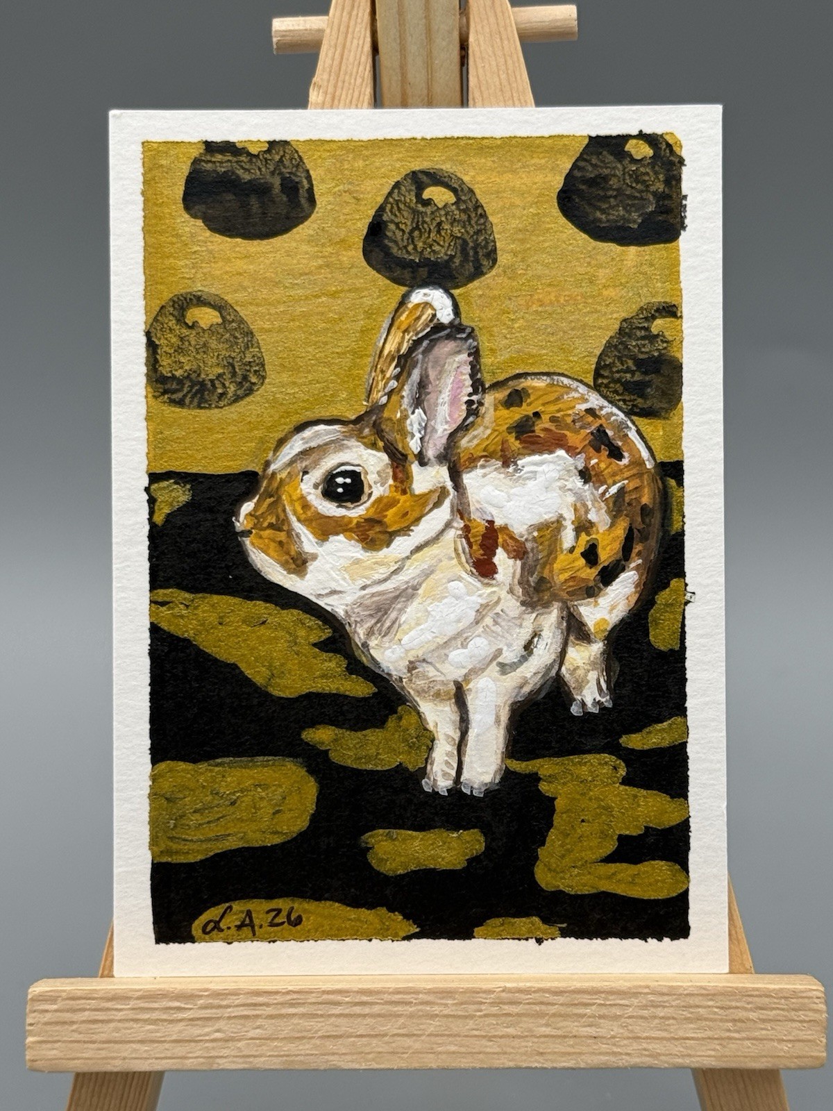 ACEO Original Artwork Painting Bunny 2.5×3.5 In Lynazn-67 Signed