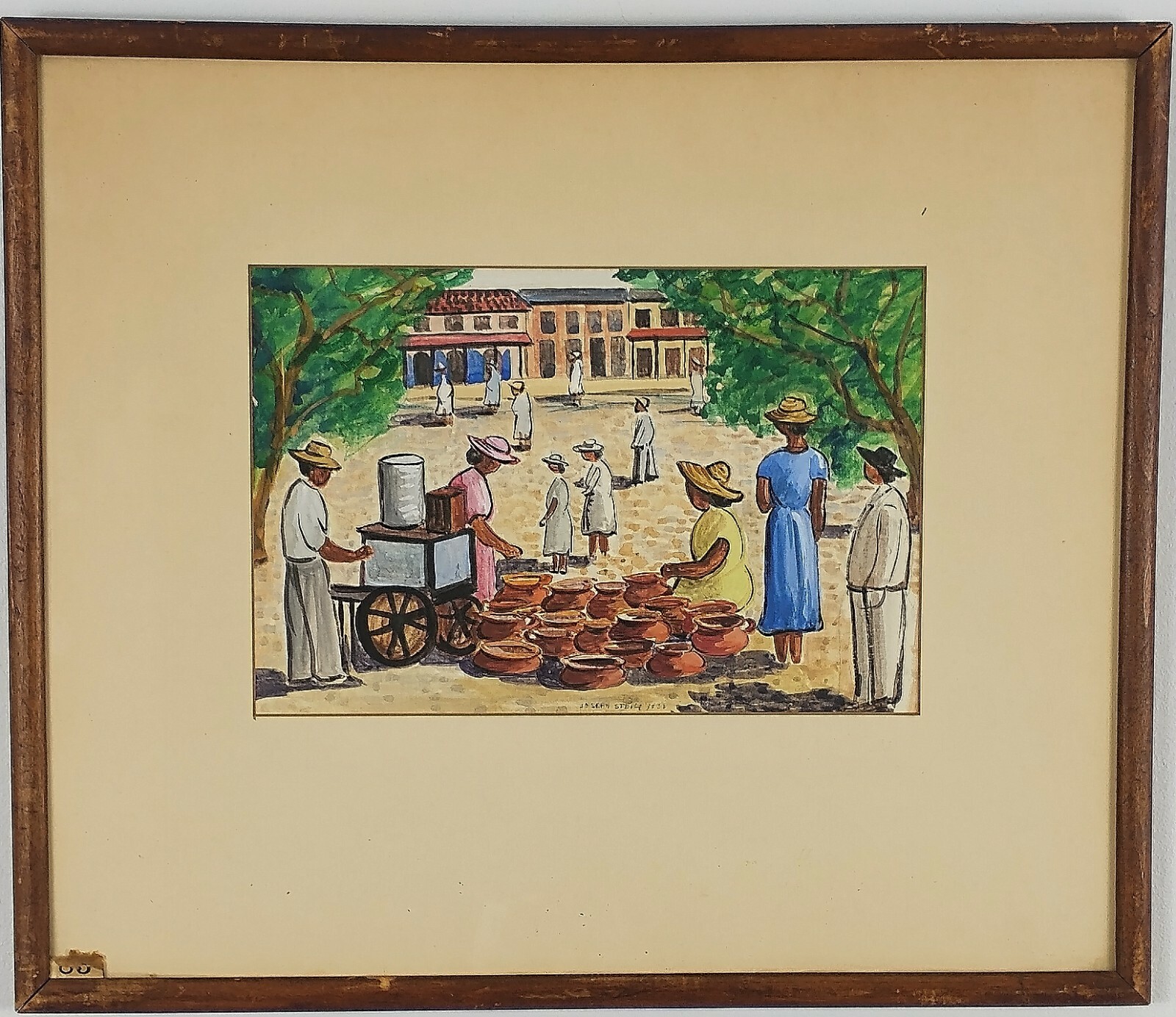 Vintage Original 1938 Watercolor Painting Pot Sellers by Joseph Steig Listed