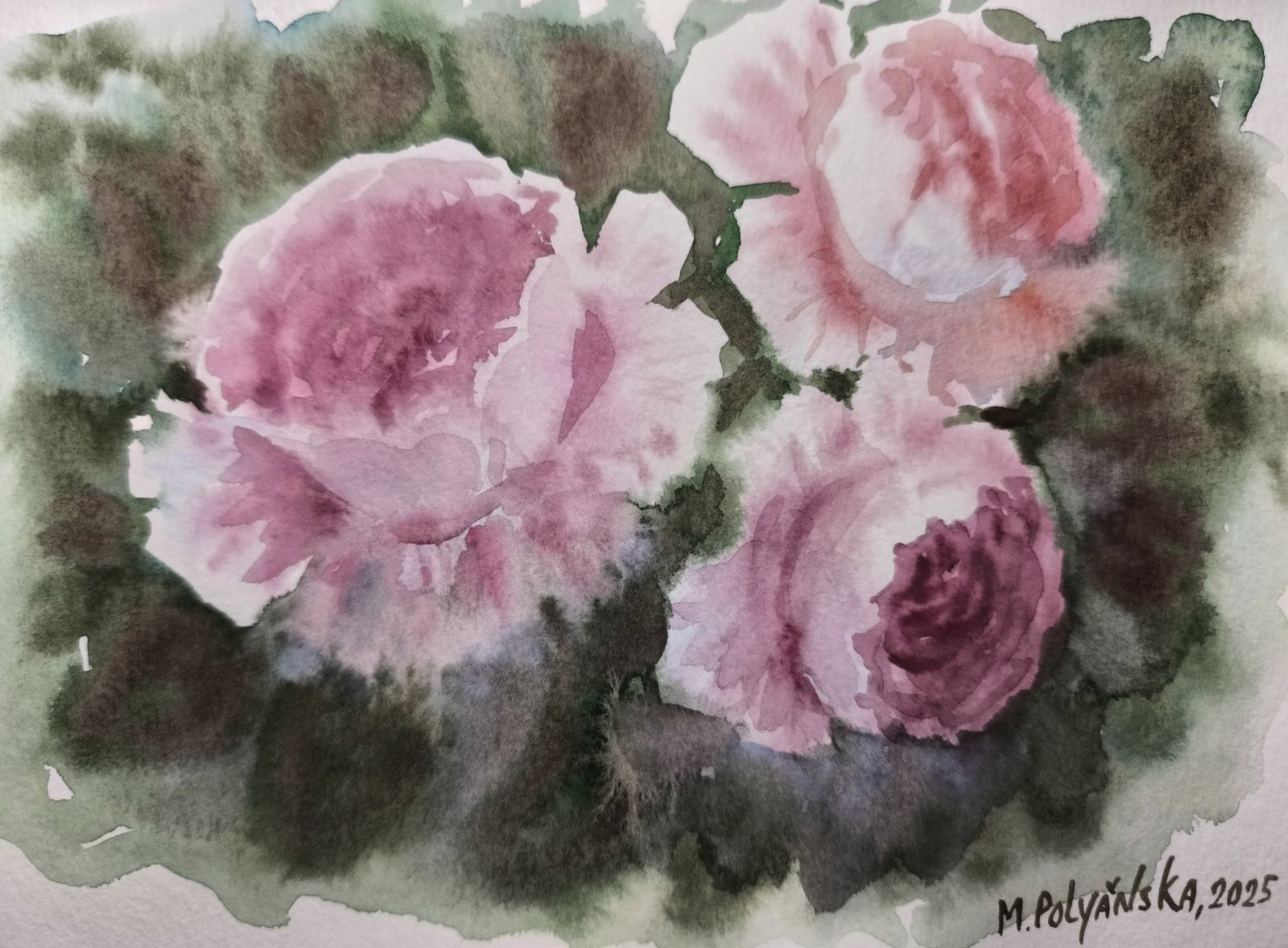 FLOWERS Vintage PINK ROSE Original Artwork Painting Landscape Art Floral Gift A5