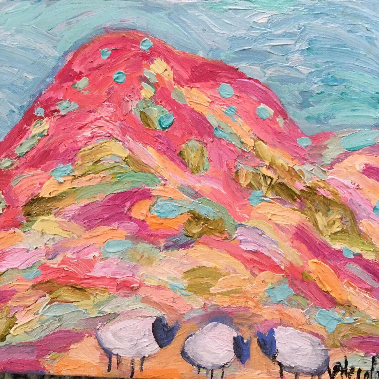 Southwest Hills With Grazing Sheep An Acrylic Original Painting 16”x12”x1.5”