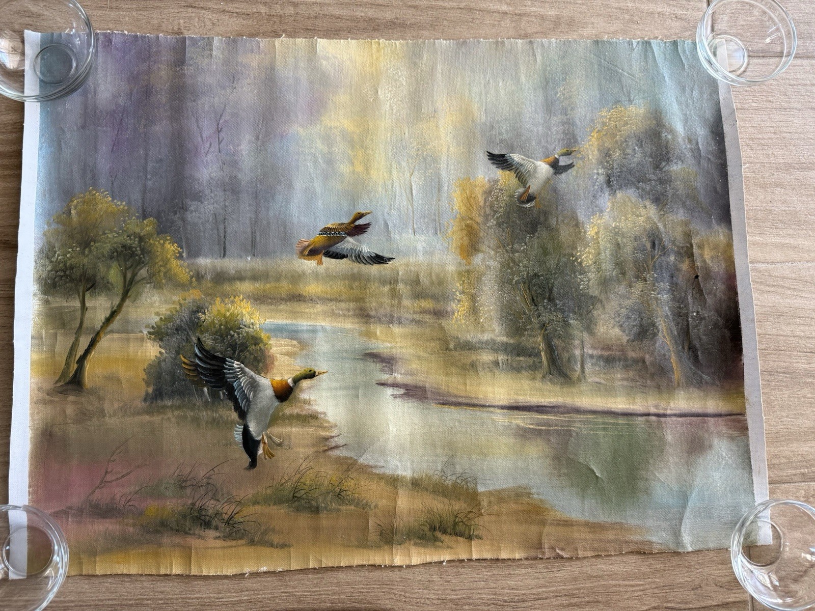 Beautiful Oil on Canvas of Mallards Ducks Scenic Detailed Landscape wt. 10 oz.