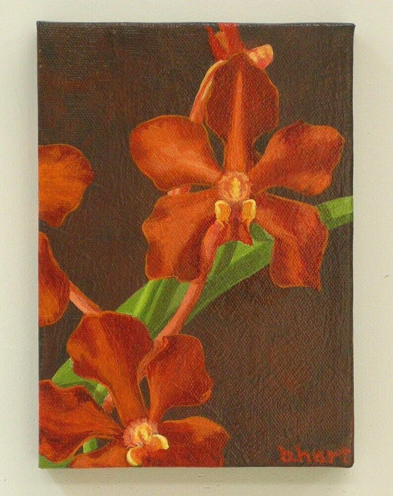 Original Acrylic Painting Of Orange Orchid Flower-Still Life-Realism-Floral Art
