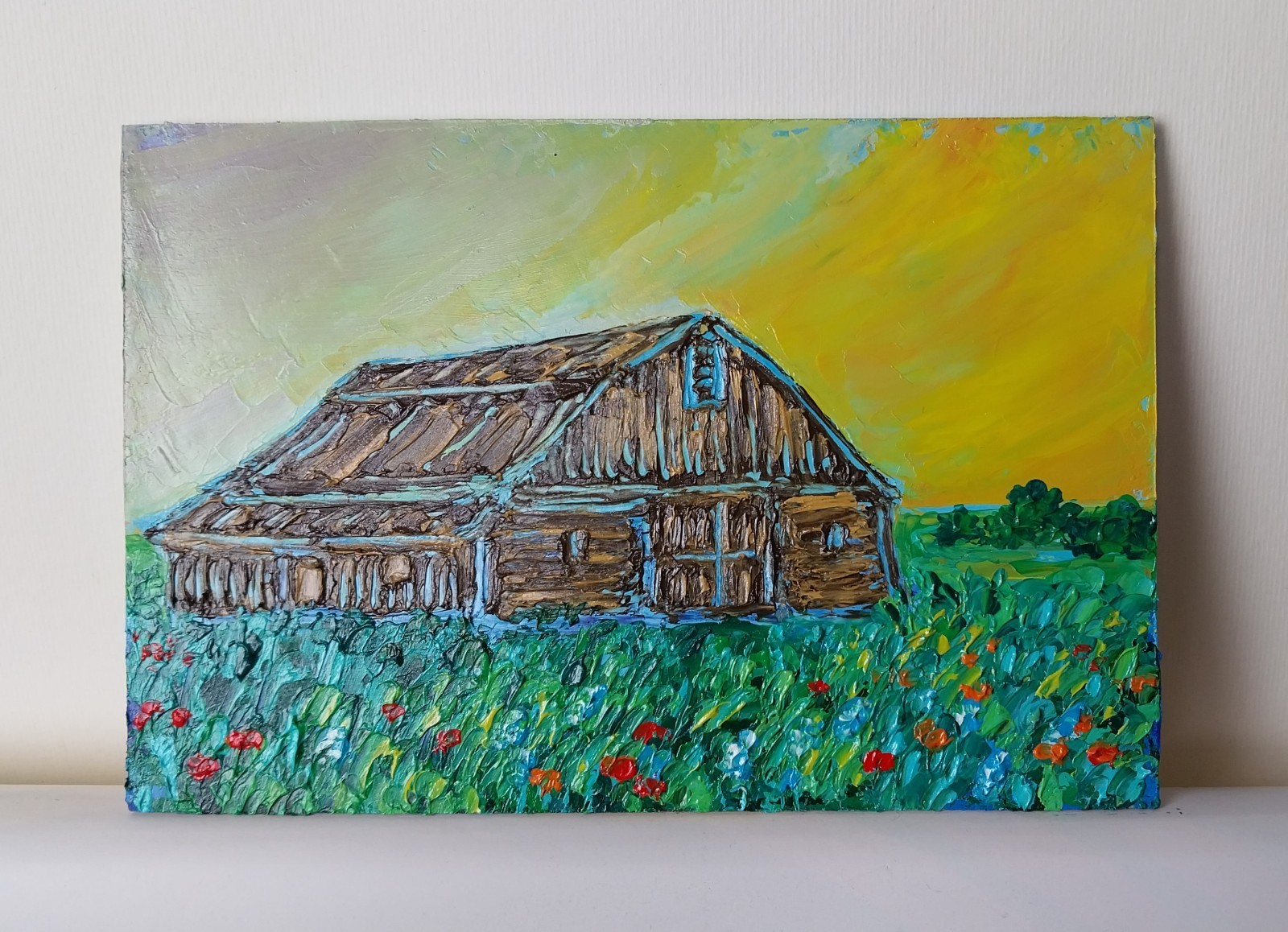 Framed Old Barn Art Countryside Sunset Rural Landscape 4×6 Oil Painting Original