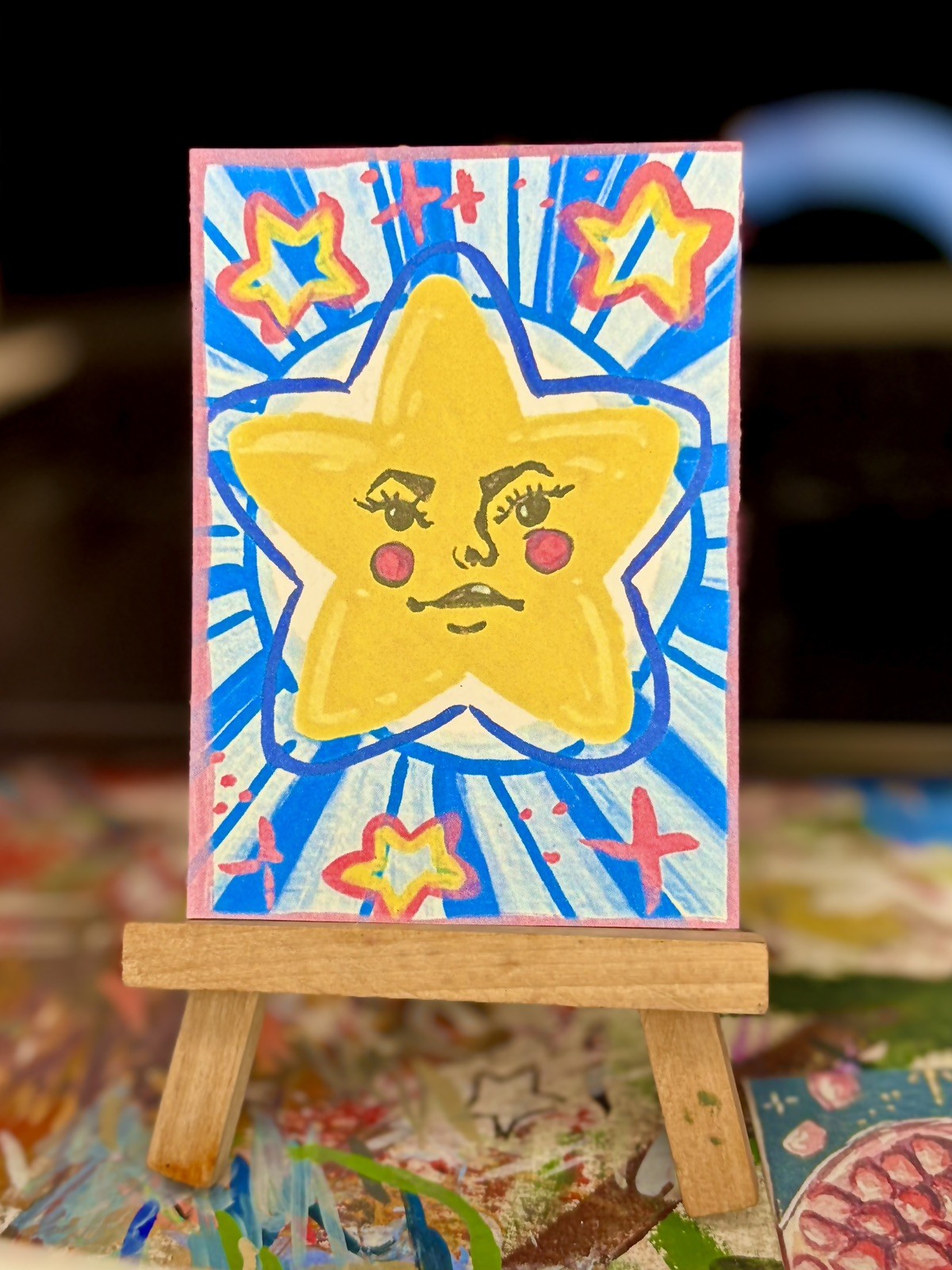 Star Girl print of original ACEO ATC mini art acrylic painting on paper