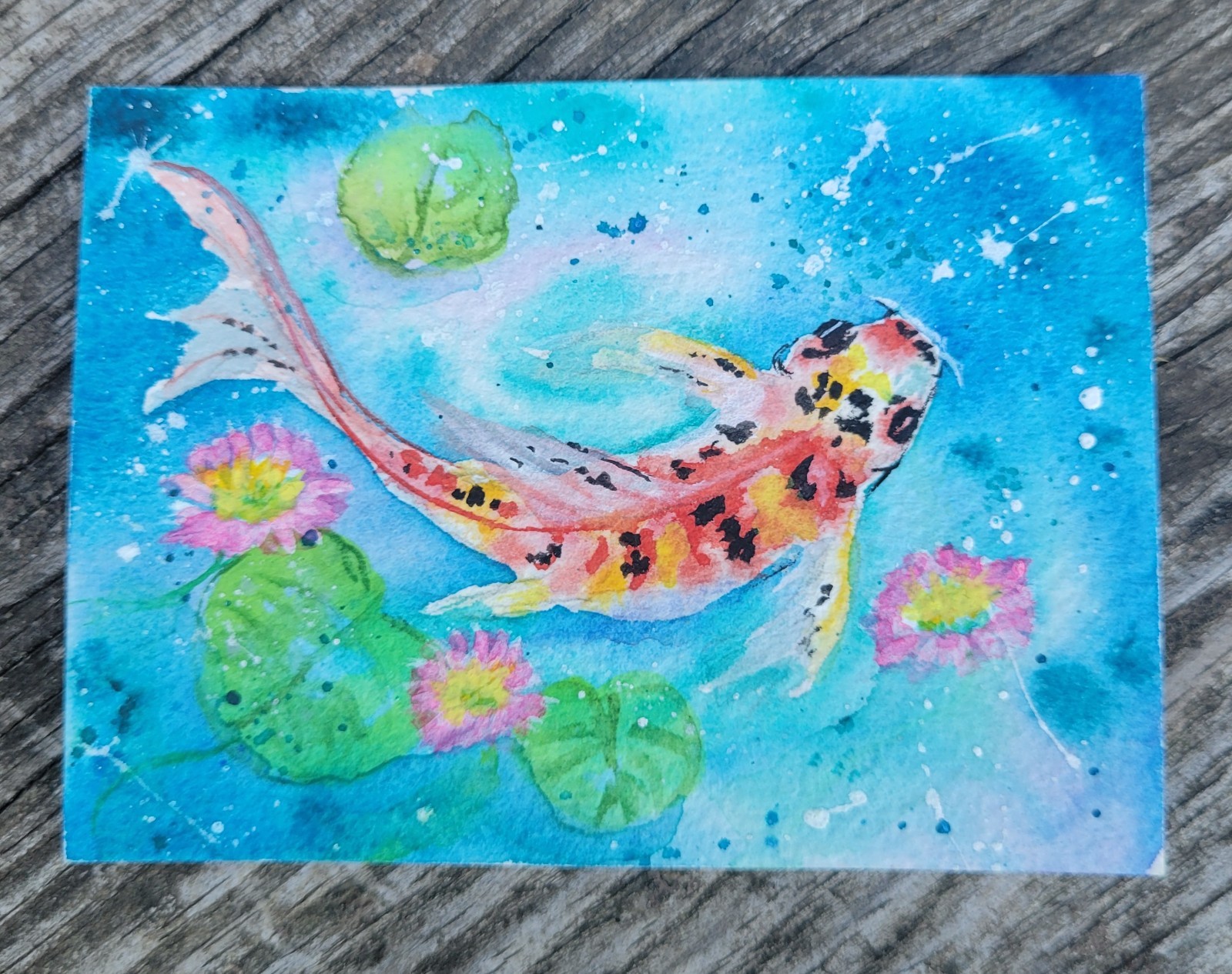 Diane Bentley Koi Signed OOAK COA Watercolor ACEO Fish COA Water Lilies ACEO