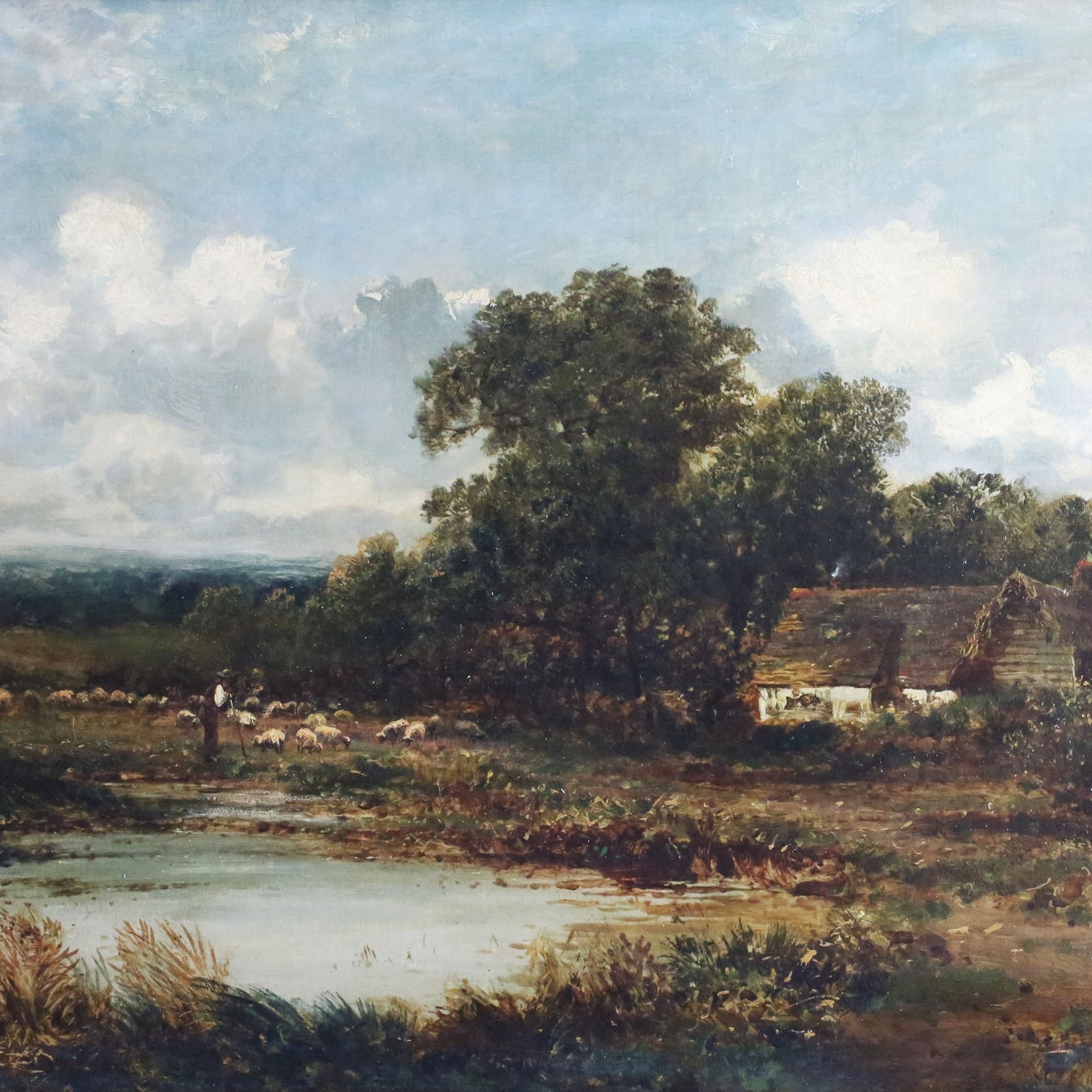British David Bates (1840–1921), Guarding The Flock – oil on canvas painting